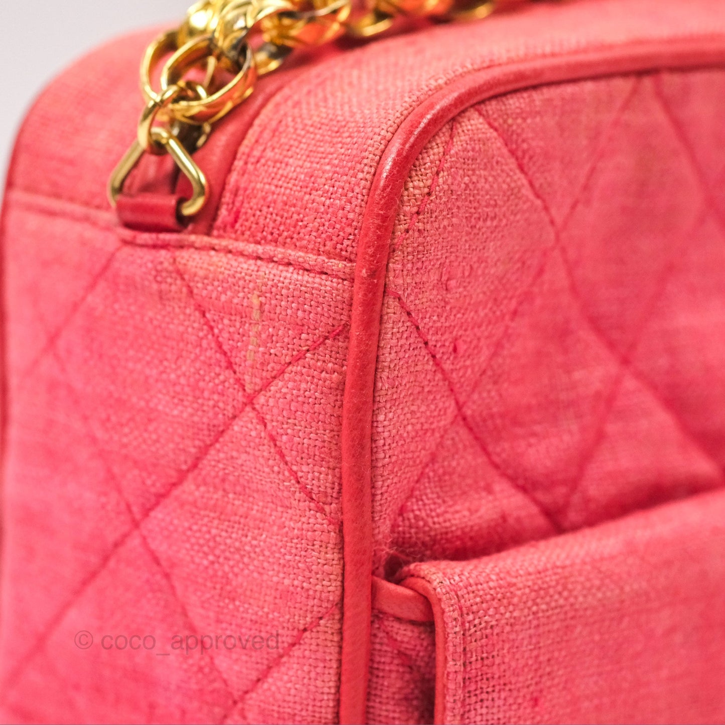Chanel Vintage Small Tassel Camera Bag Dark Pink Canvas Gold Hardware