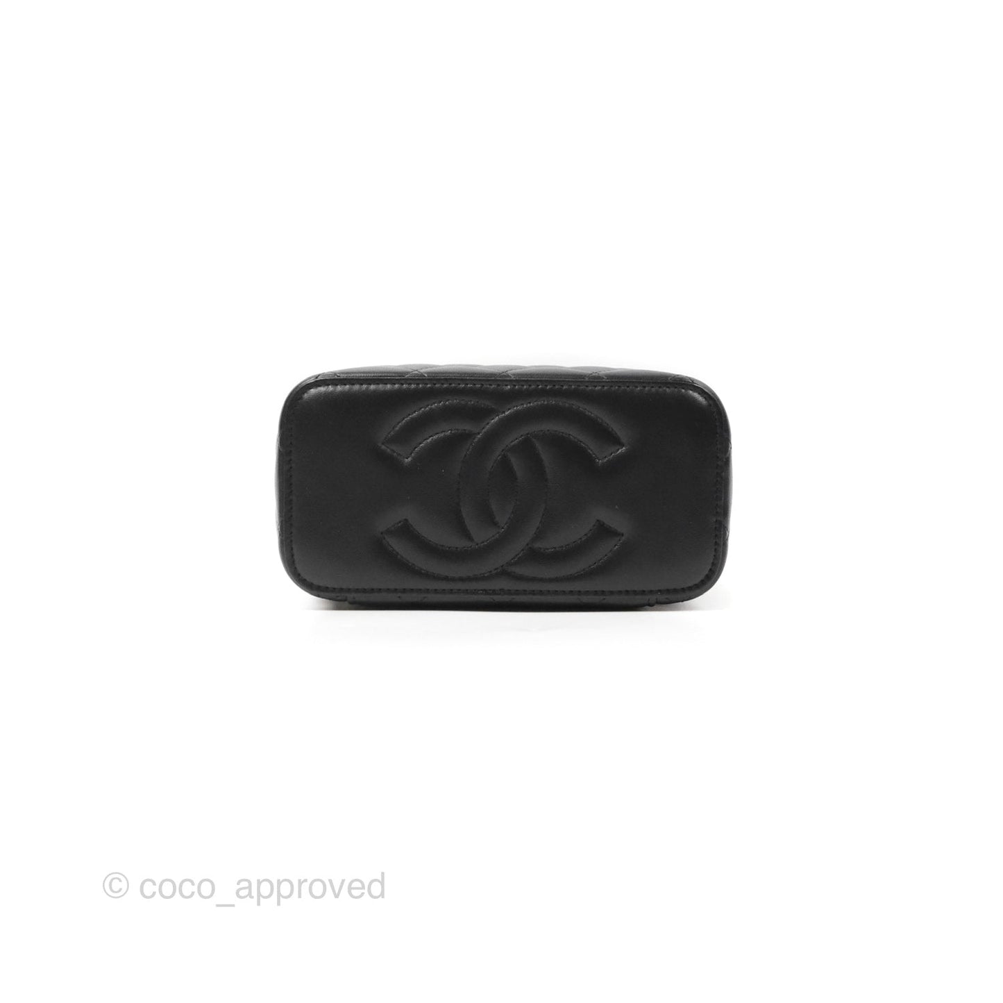 Chanel Vanity Rectangular Top Handle Black Pink Lambskin Gold Hardware