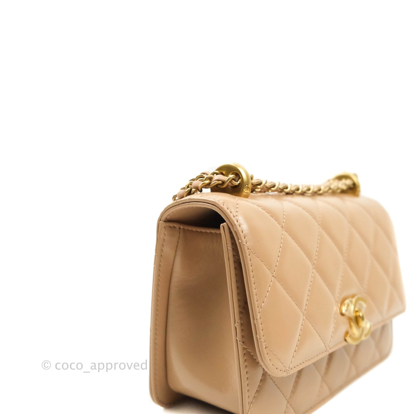 Chanel Quilted Mini Perfect Fit Adjustable Beige Calfskin Gold Hardware 21A