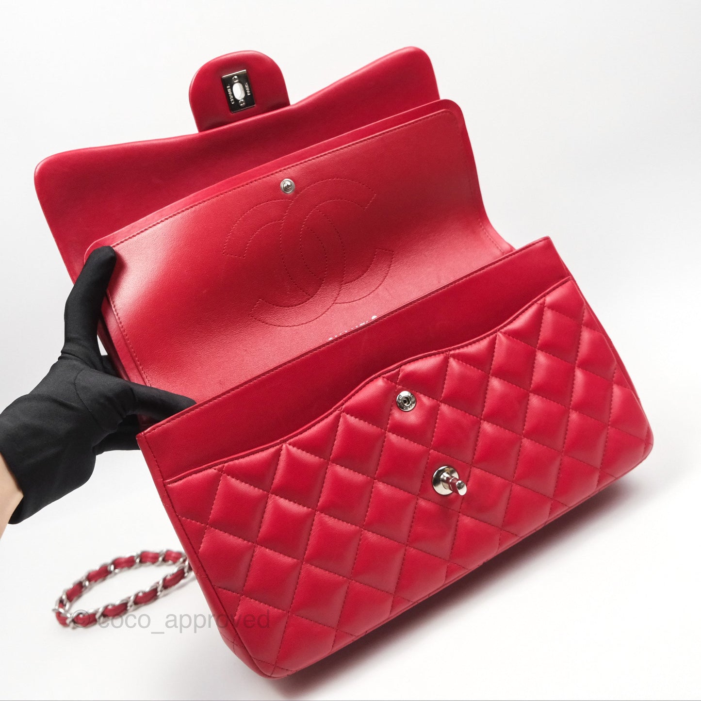 Chanel Jumbo Double Flap Red Lambskin Silver Hardware