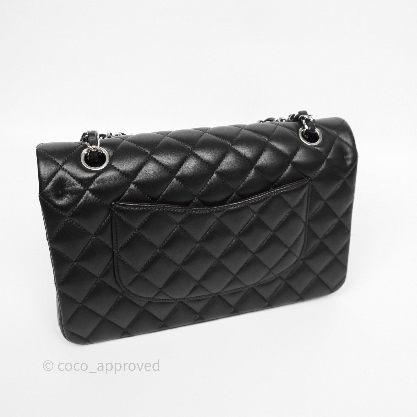 Chanel Classic M/L Medium Flap Quilted Black Lambskin Silver Hardware