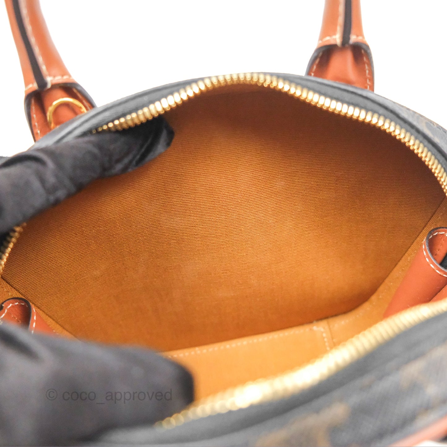 Celine Mini Bowling Bag Triomphe Canvas Tan Calfskin