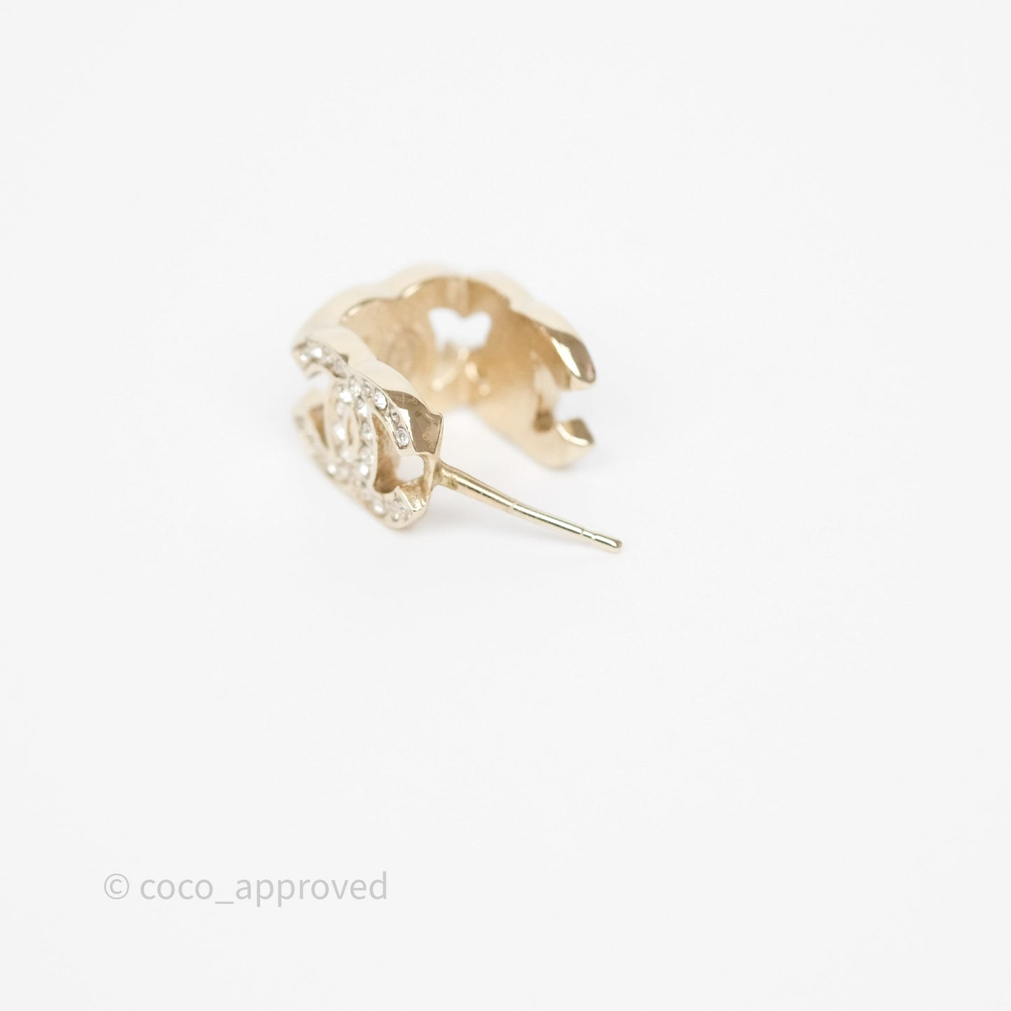 Chanel CC Crystals Square Earrings Gold Tone 23B