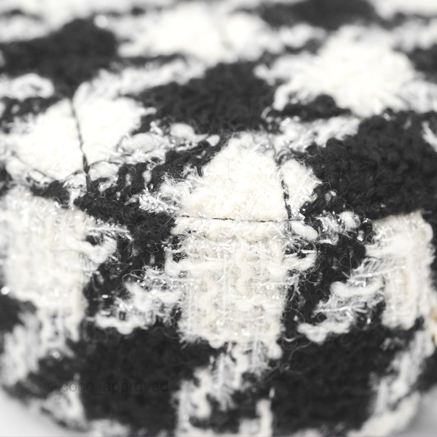 Chanel Shearling CC Round Clutch with Chain & Coin Purse Black & White Houndstooth Tweed