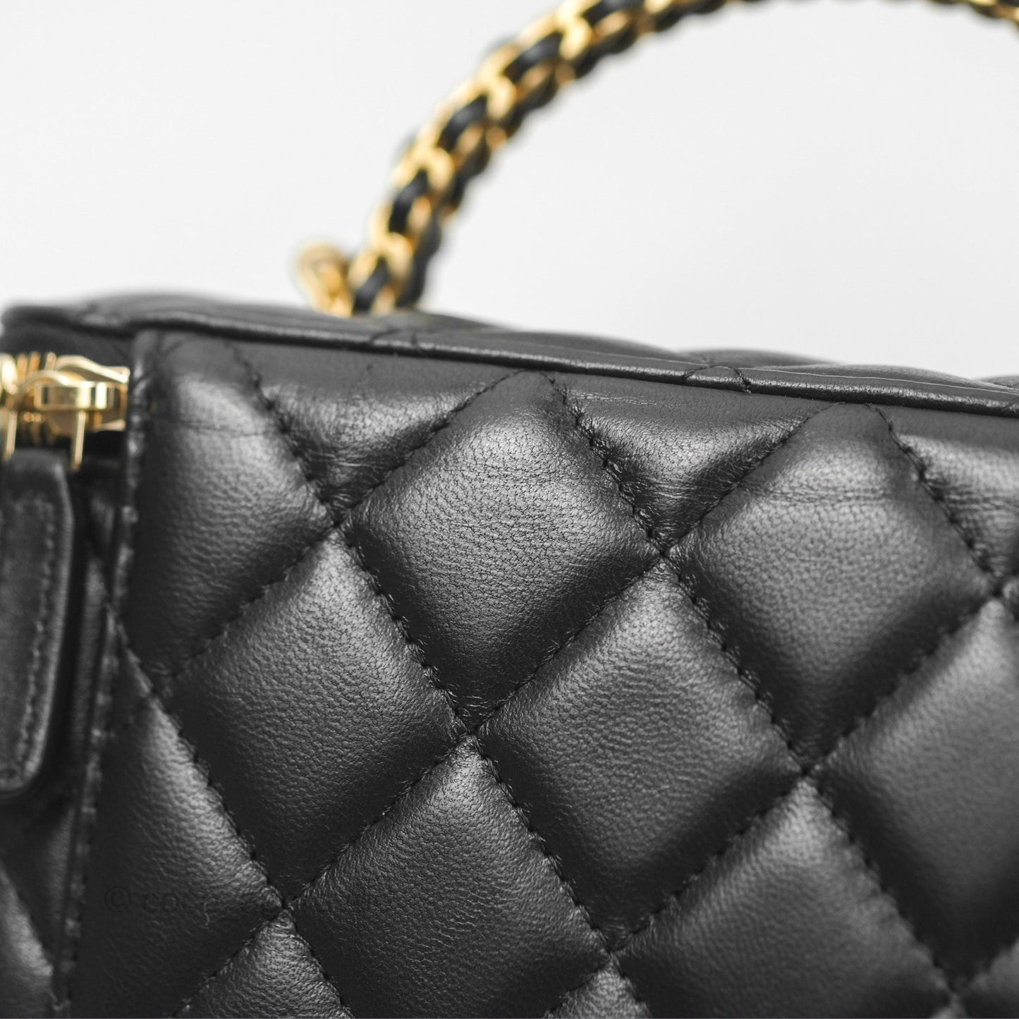 Chanel Vanity Rectangular with Top Handle Black Lambskin Aged Gold Hardware