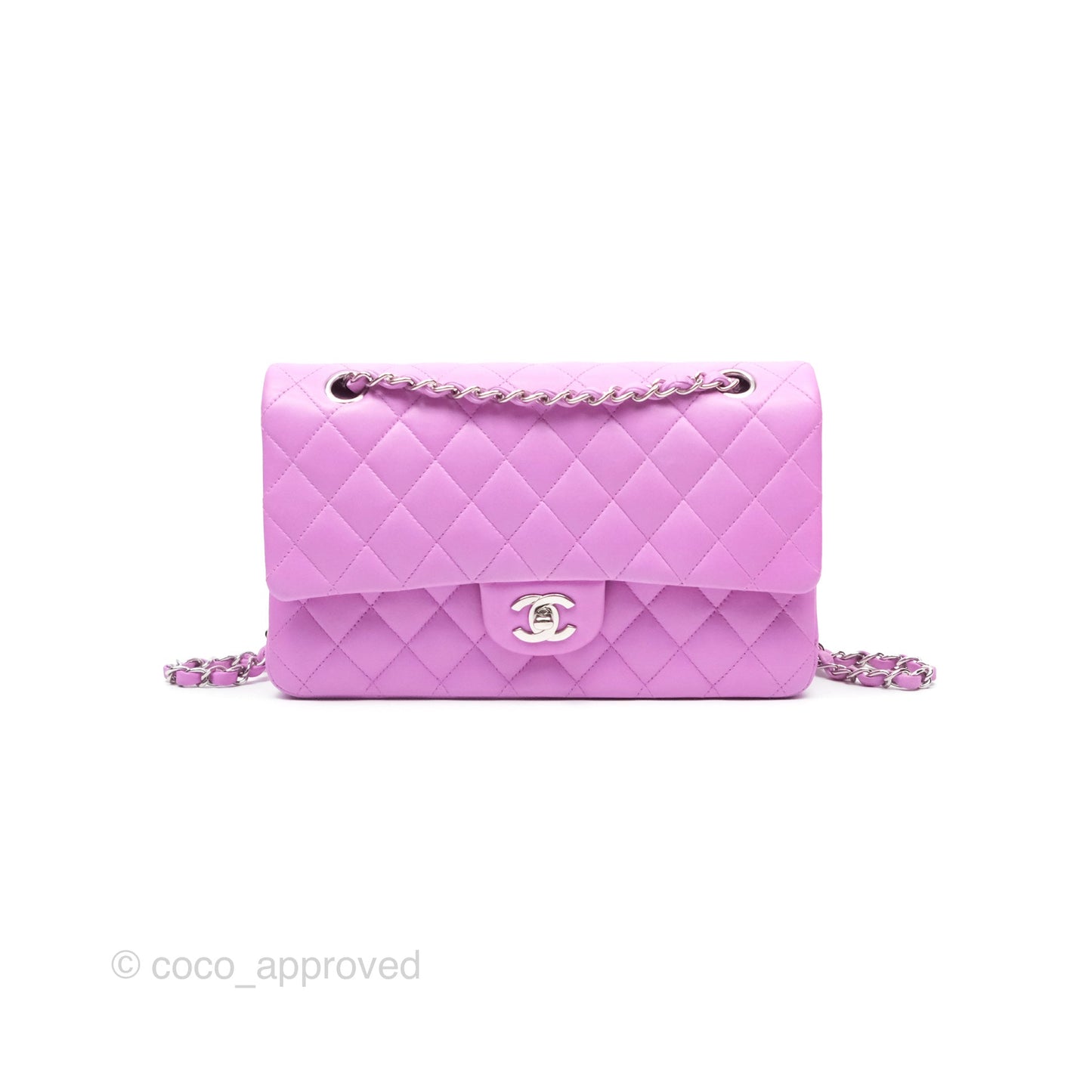 Chanel Medium Classic Flap Quilted Purple Lambskin Silver Hardware