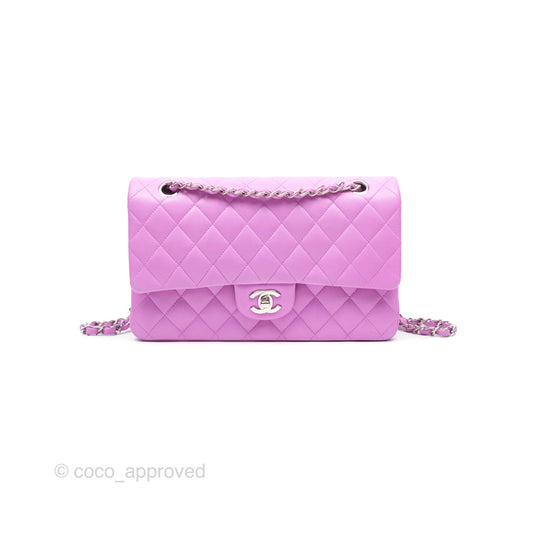 Chanel Medium Classic Flap Quilted Purple Lambskin Silver Hardware