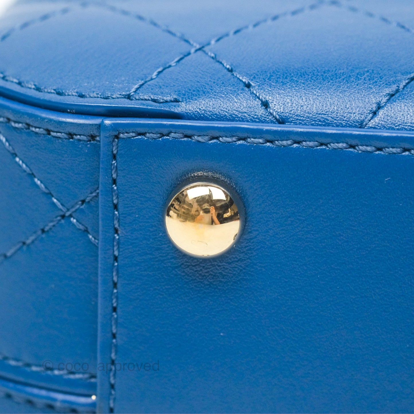 Chanel Stitched Camera Case Bag Blue Calfskin Gold Hardware