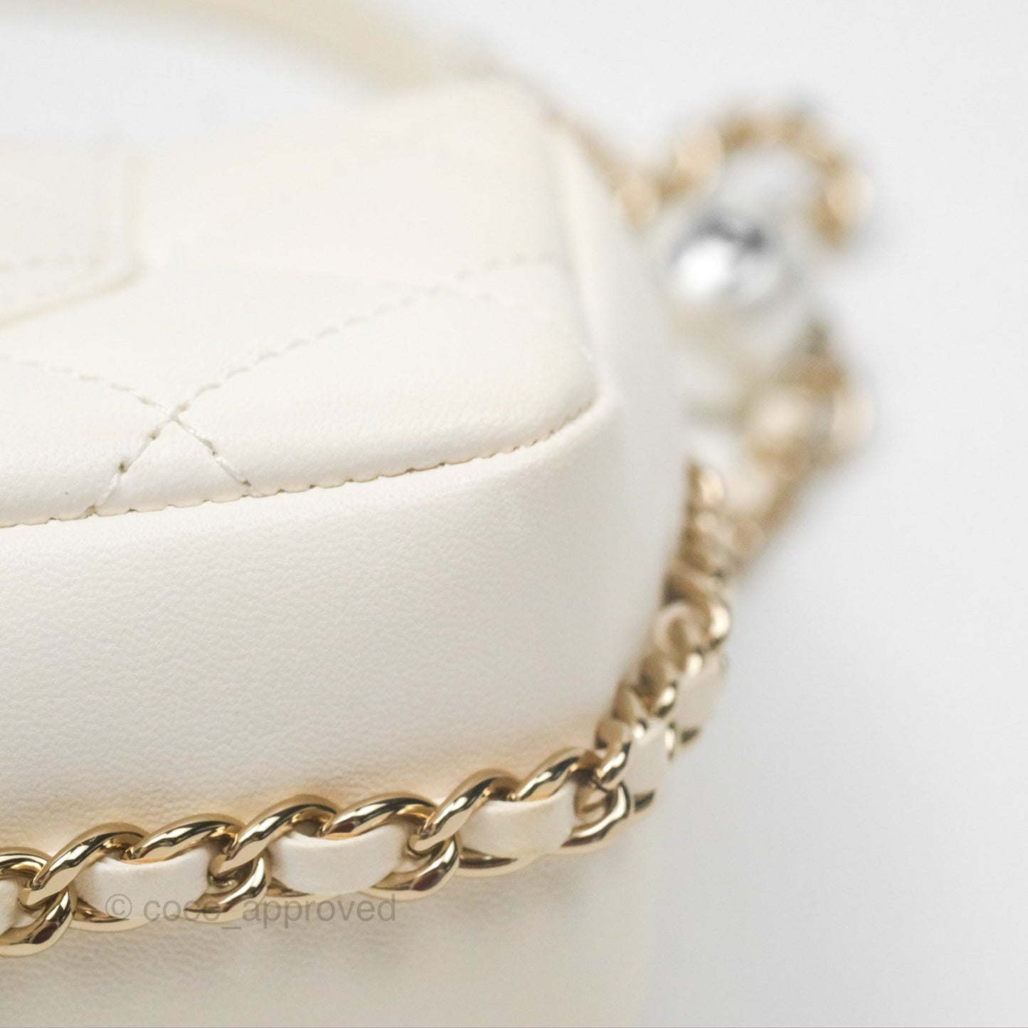 Chanel Small Logo Pearl Chain Flap Bag White Lambskin Gold Hardware