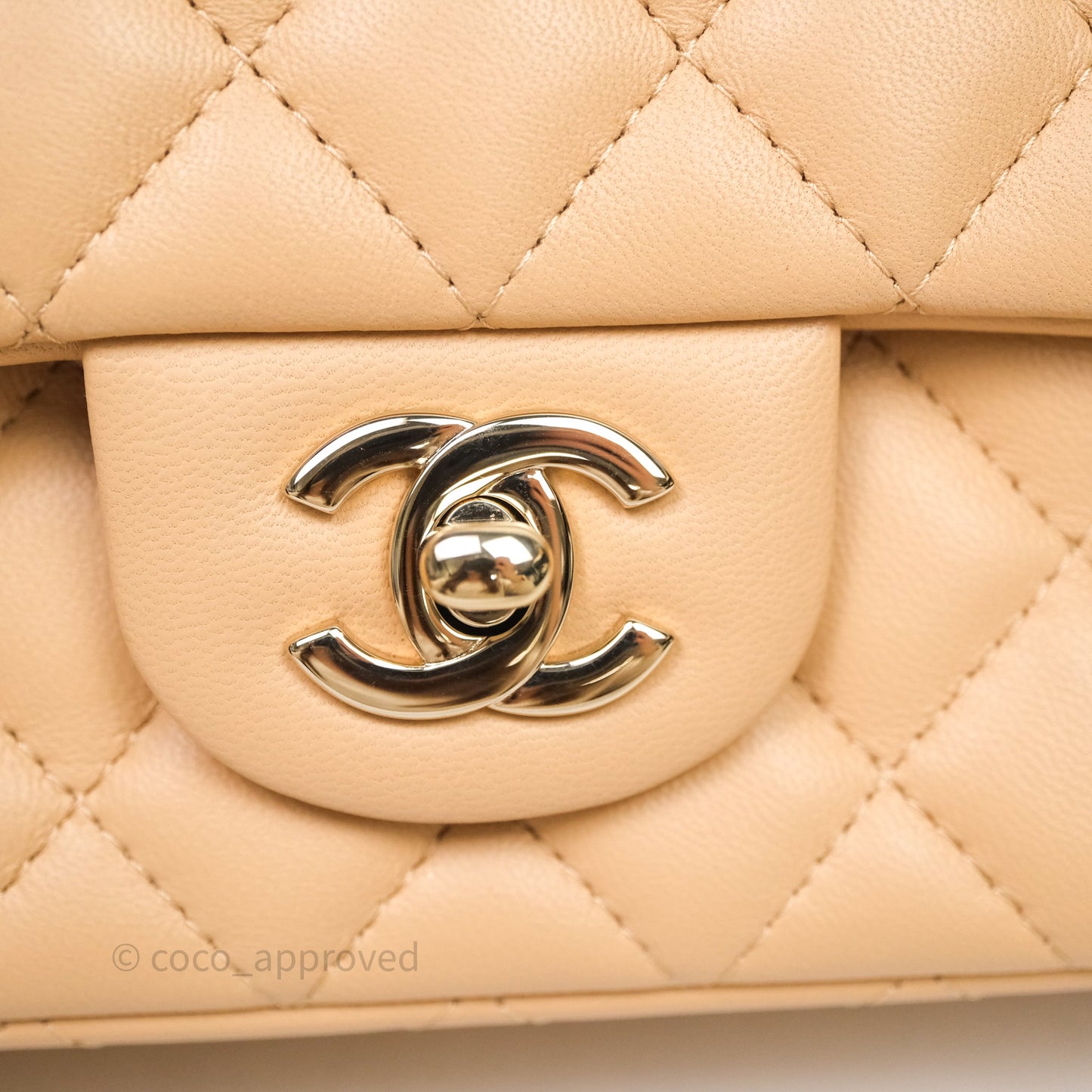 Chanel Mini Rectangular Quilted Beige Lambskin Light Gold Hardware