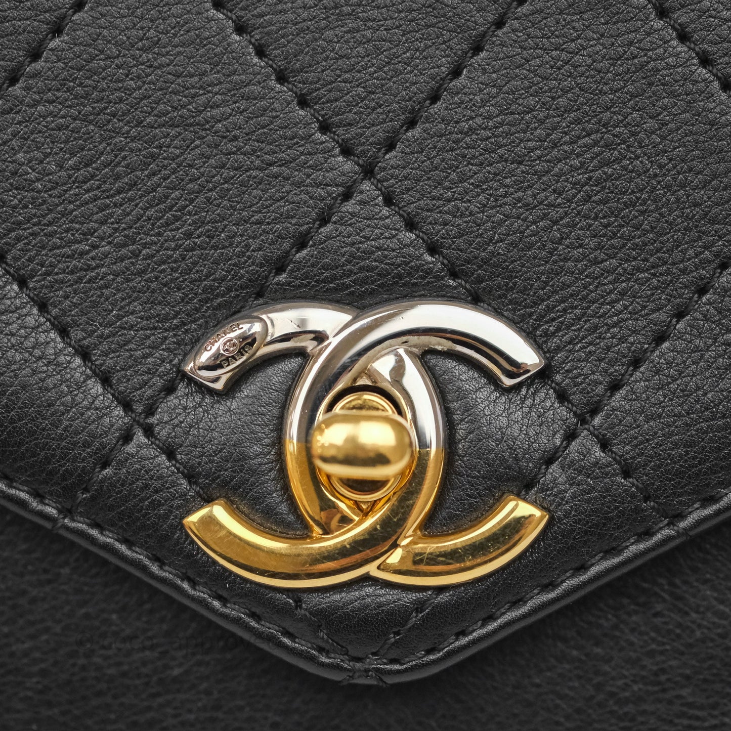 Chanel Small Precious Union Flap Black Calfskin Gold & Silver Hardware