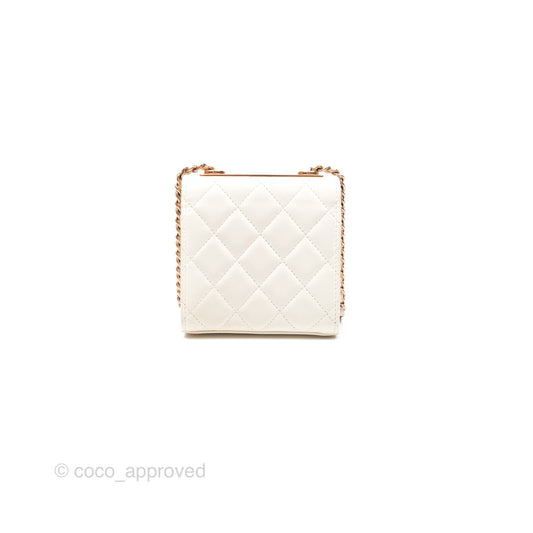 Chanel Mini Quilted Trendy CC Clutch With Chain White Lambskin Rose Gold Hardware