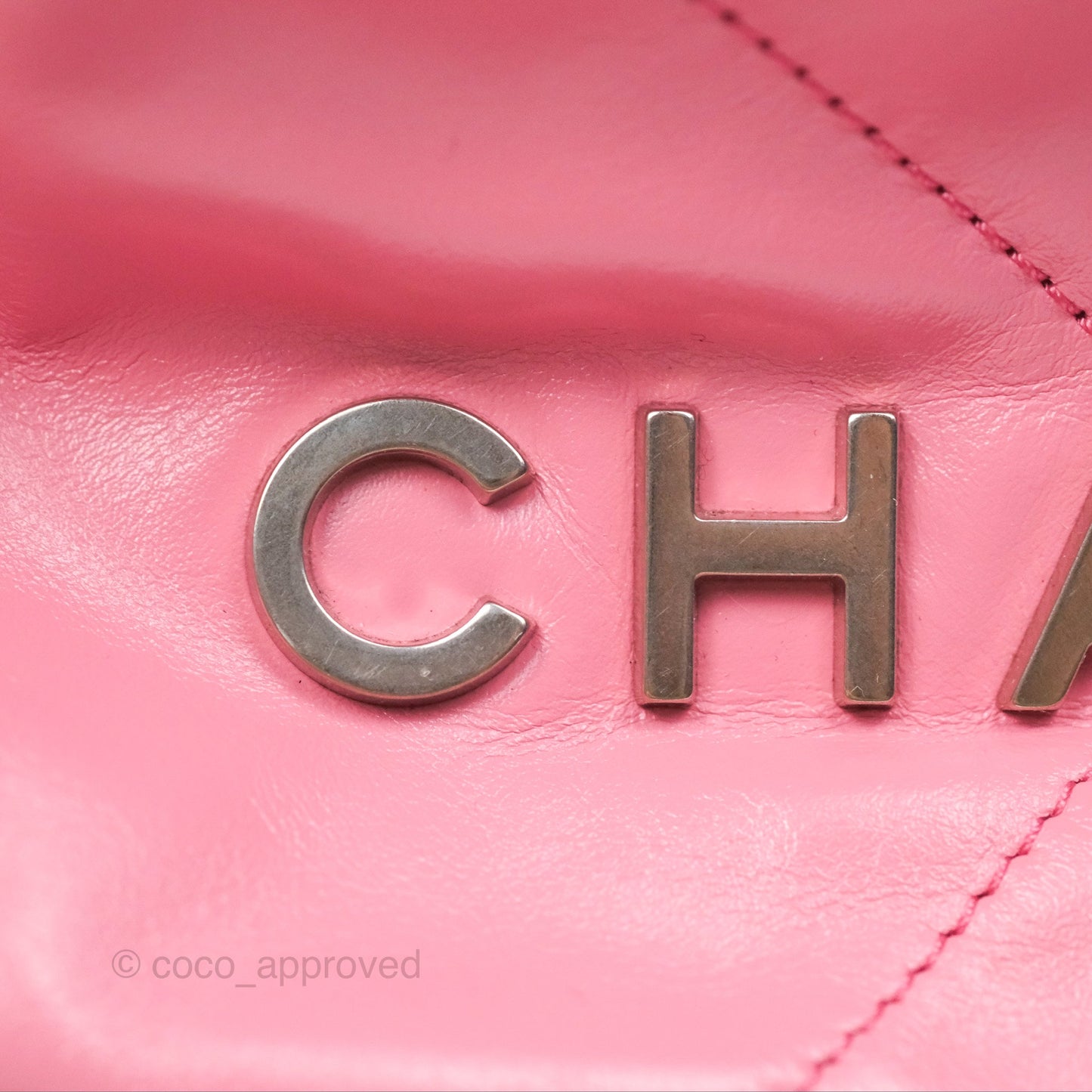 Chanel 22 Mini Bag Pink Crumpled Calfskin Aged Silver Hardware