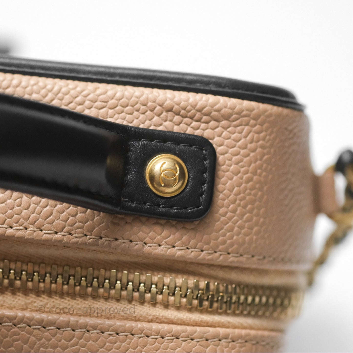 Chanel Quilted Small CC Filigree Vanity Case Beige Black Caviar Gold Hardware