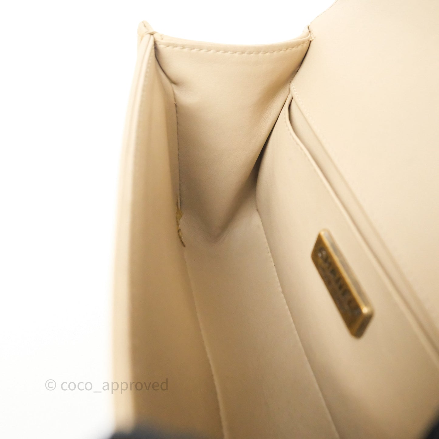 Chanel Small Boy Stingray Beige Antique Gold Hardware