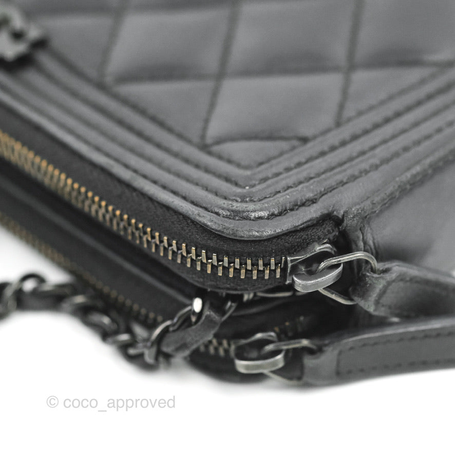 Chanel Le Boy Double Zip Wallet On Chain So Black Lambskin