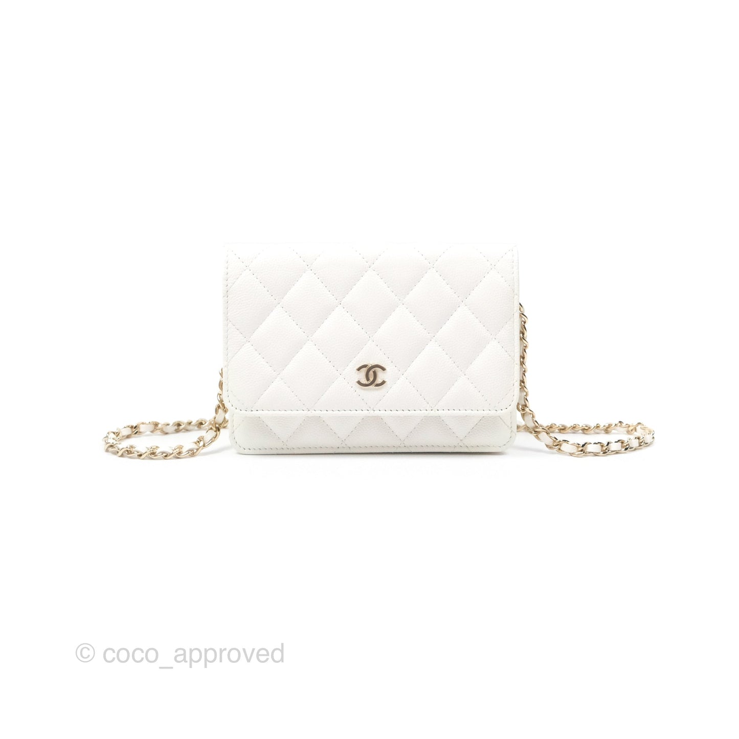 Chanel Quilted Mini Wallet on Chain WOC Ivory Caviar Gold Hardware