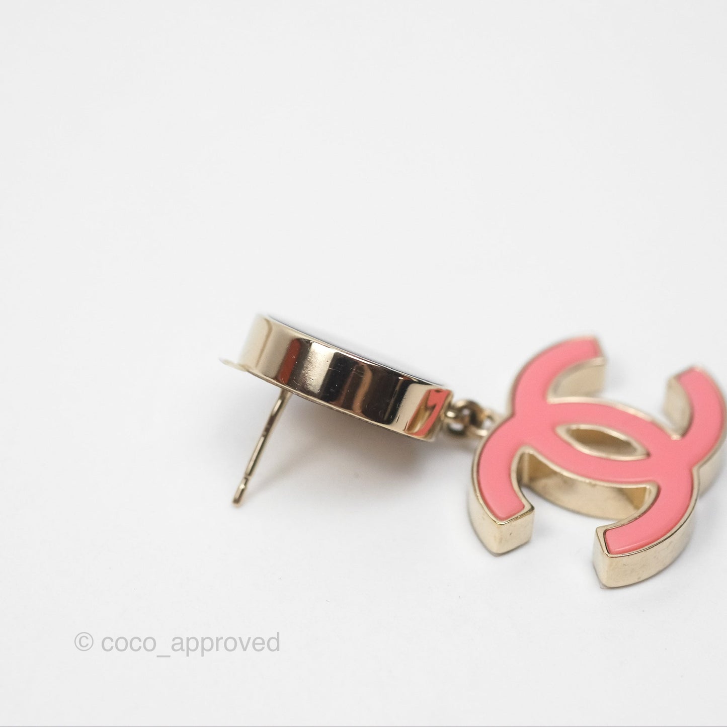 Chanel CC Logo Enamel Pink/ Black Drop Earrings 23C