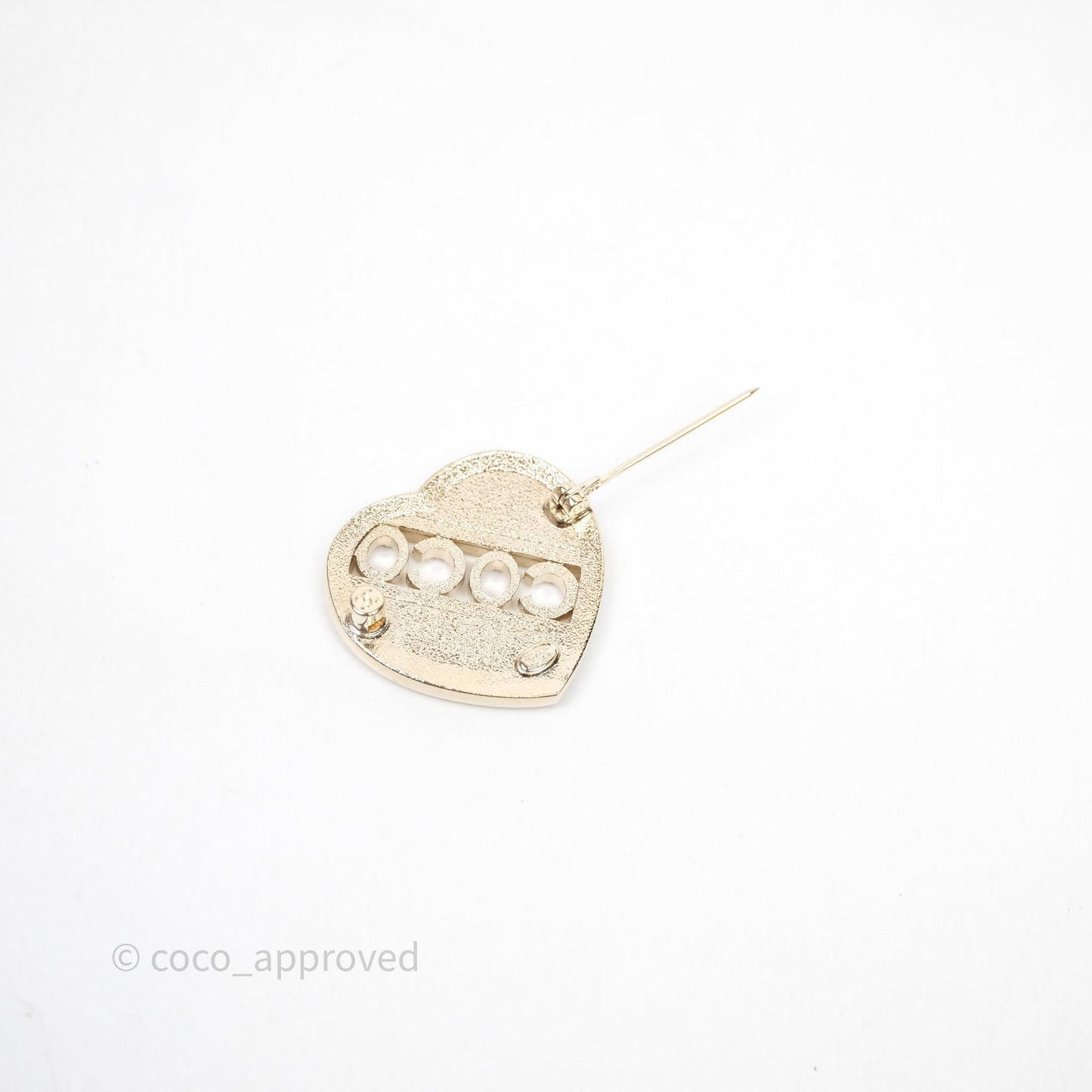 Chanel Coco Logo Crystals Heart Brooch Gold Tone 23B