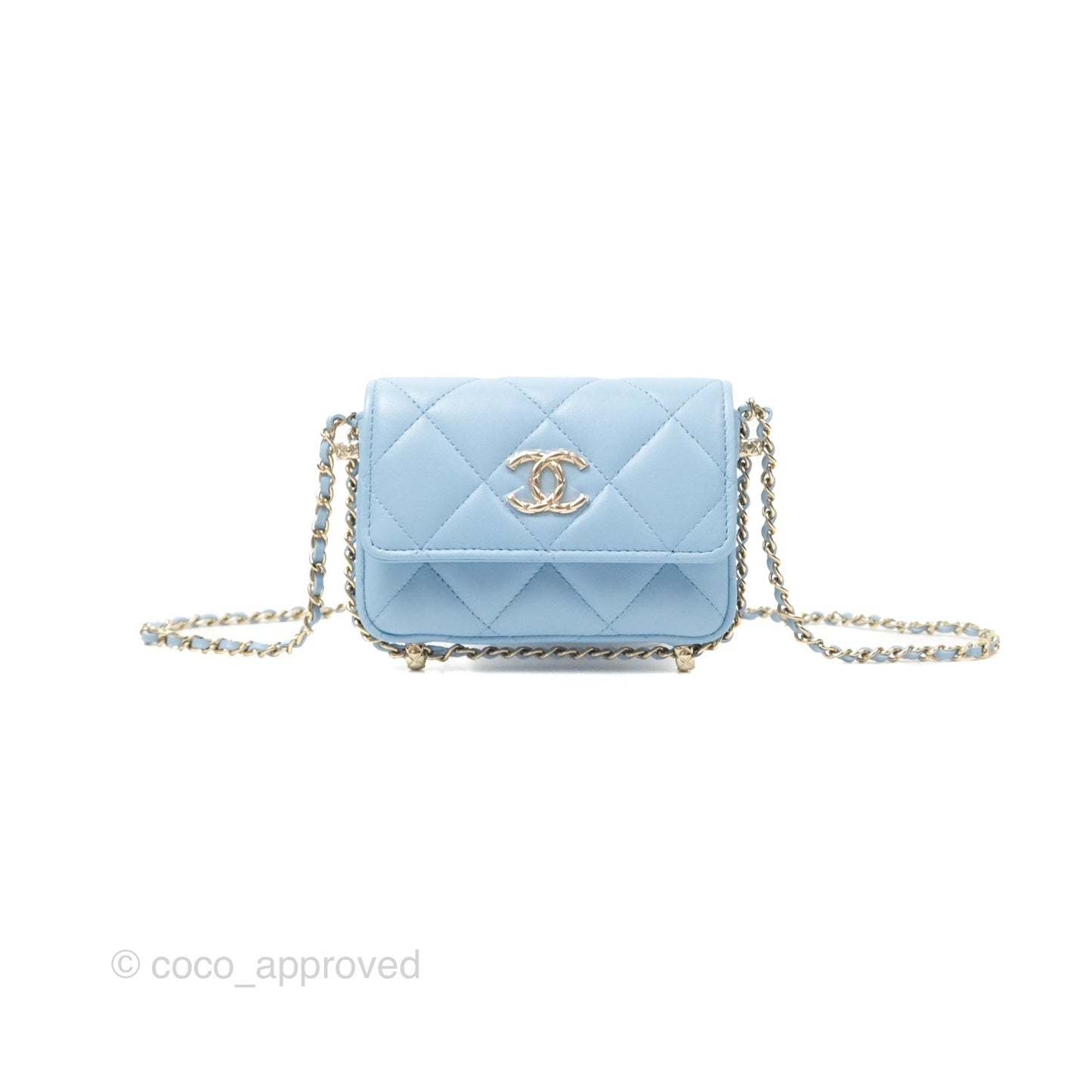 Chanel Mini Chain Around Clutch With Chain Blue Lambskin Gold Hardware
