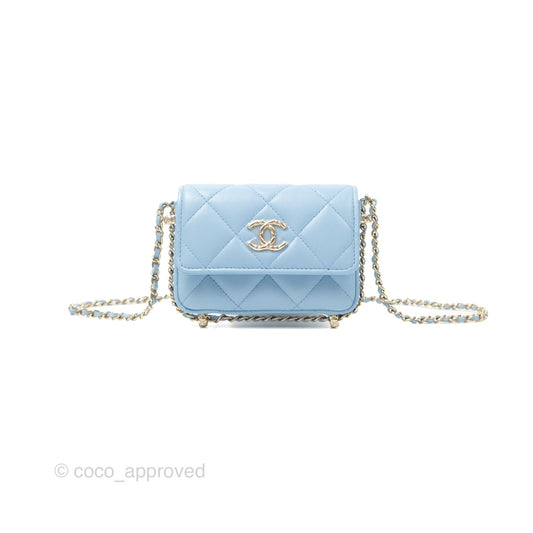 Chanel Mini Chain Around Clutch With Chain Blue Lambskin Gold Hardware