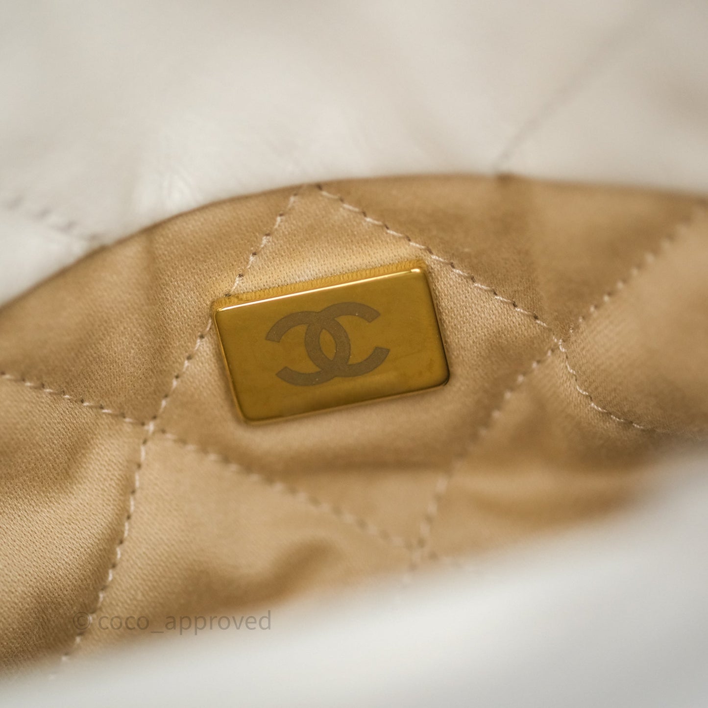 Chanel 22 Small White Aged Calfskin Black Logo Aged Gold Hardware