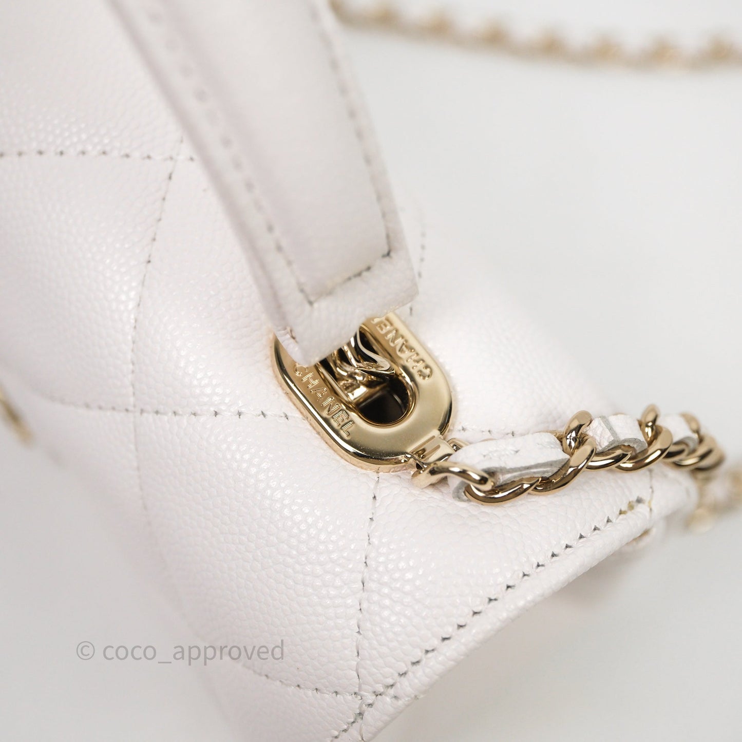 Chanel Small Coco Lady Quilted Flap Bag With Top Handle White Calfskin Gold Hardware