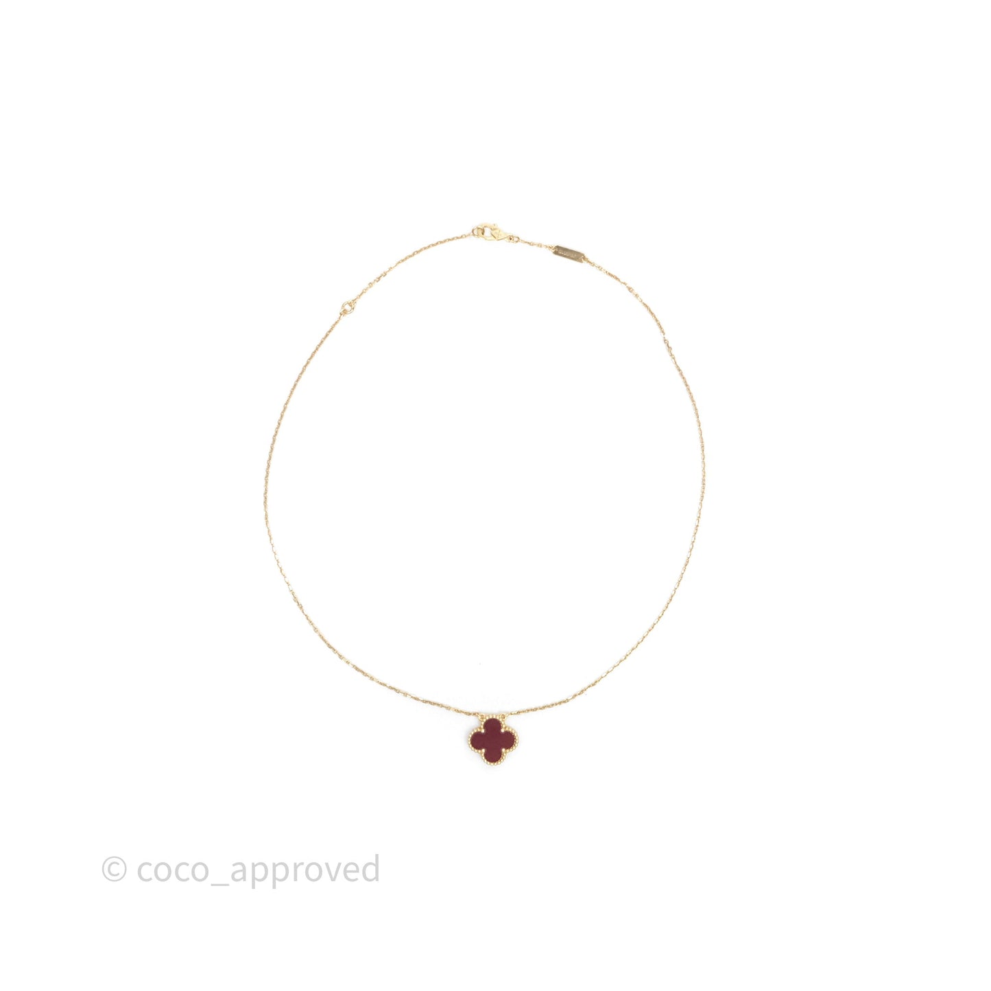 Van Cleef & Arpels Vintage Alhambra Pendant Red Carnelian Yellow Gold