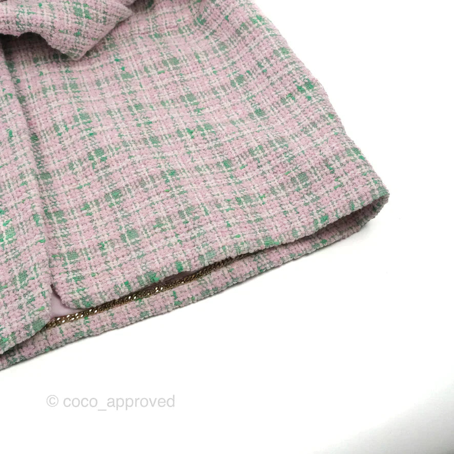 Chanel Tweed Jacket Light Pink/Green 2021SS Runway Size 34