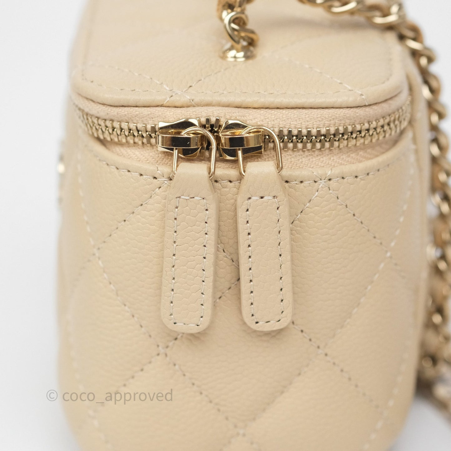 Chanel Mini Vanity With CC Chain Beige Caviar Gold Hardware