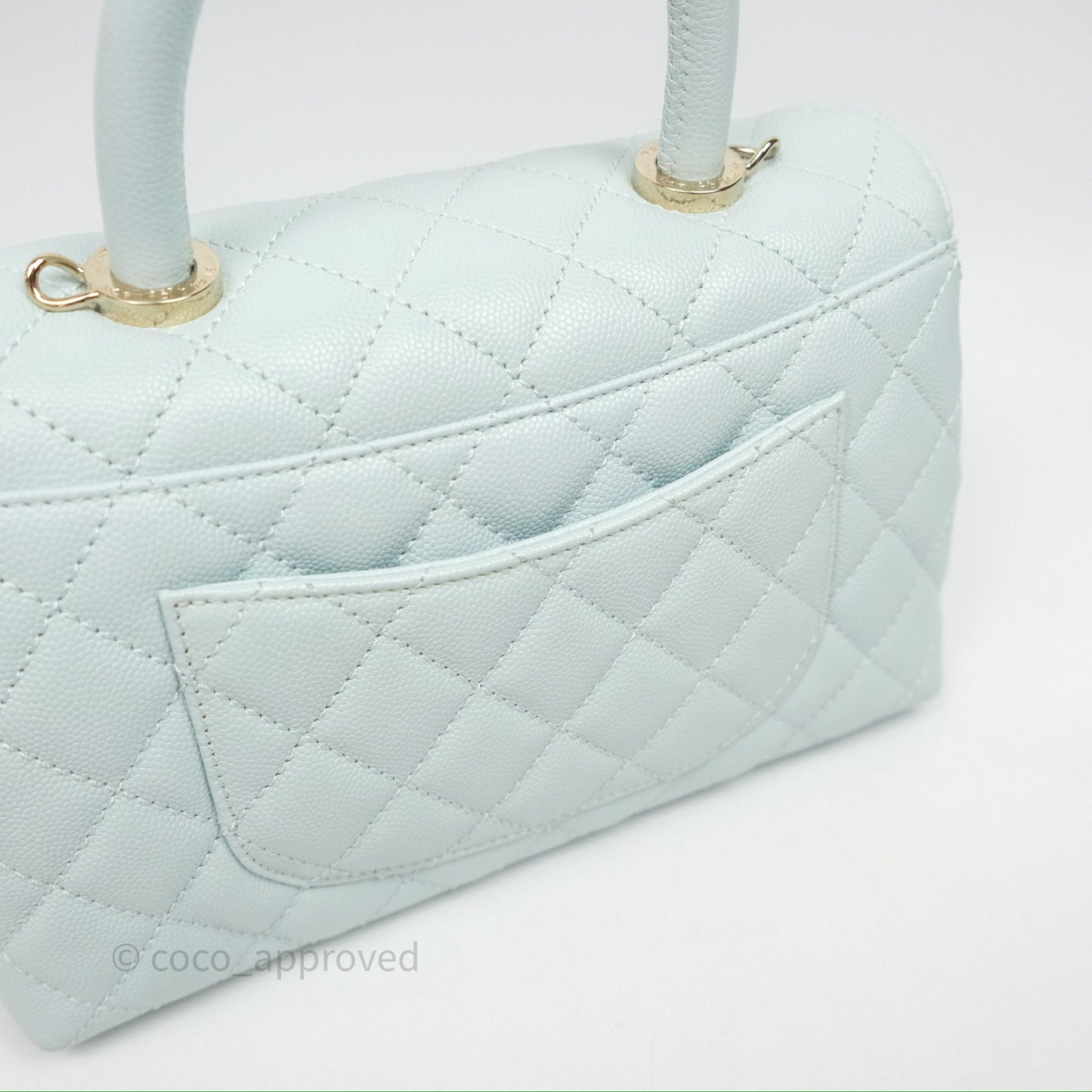 Chanel Small Coco Handle Quilted Light Blue Caviar Gold Hardware
