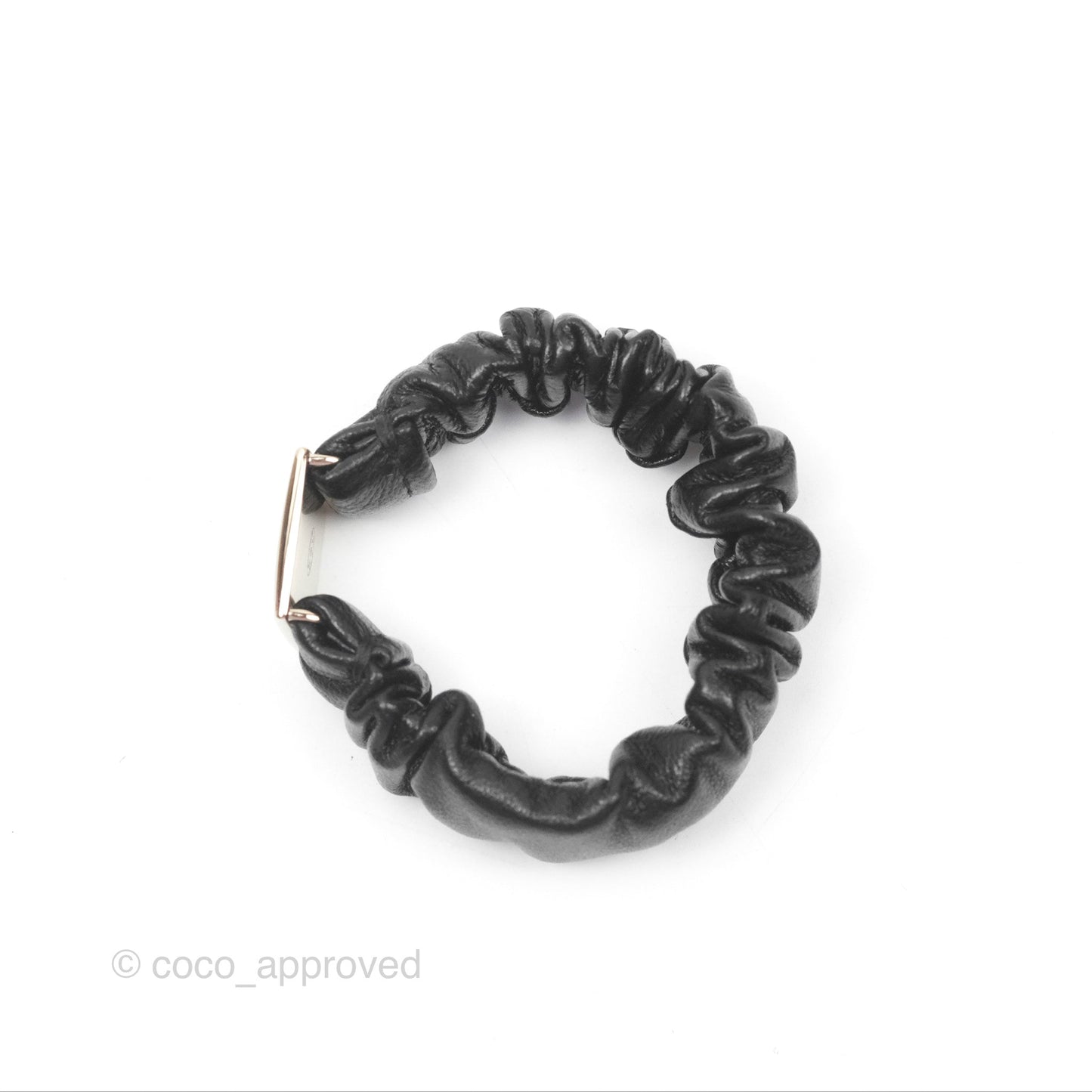 Chanel CC Black Leather Hair Accessory Gold Tone 21B