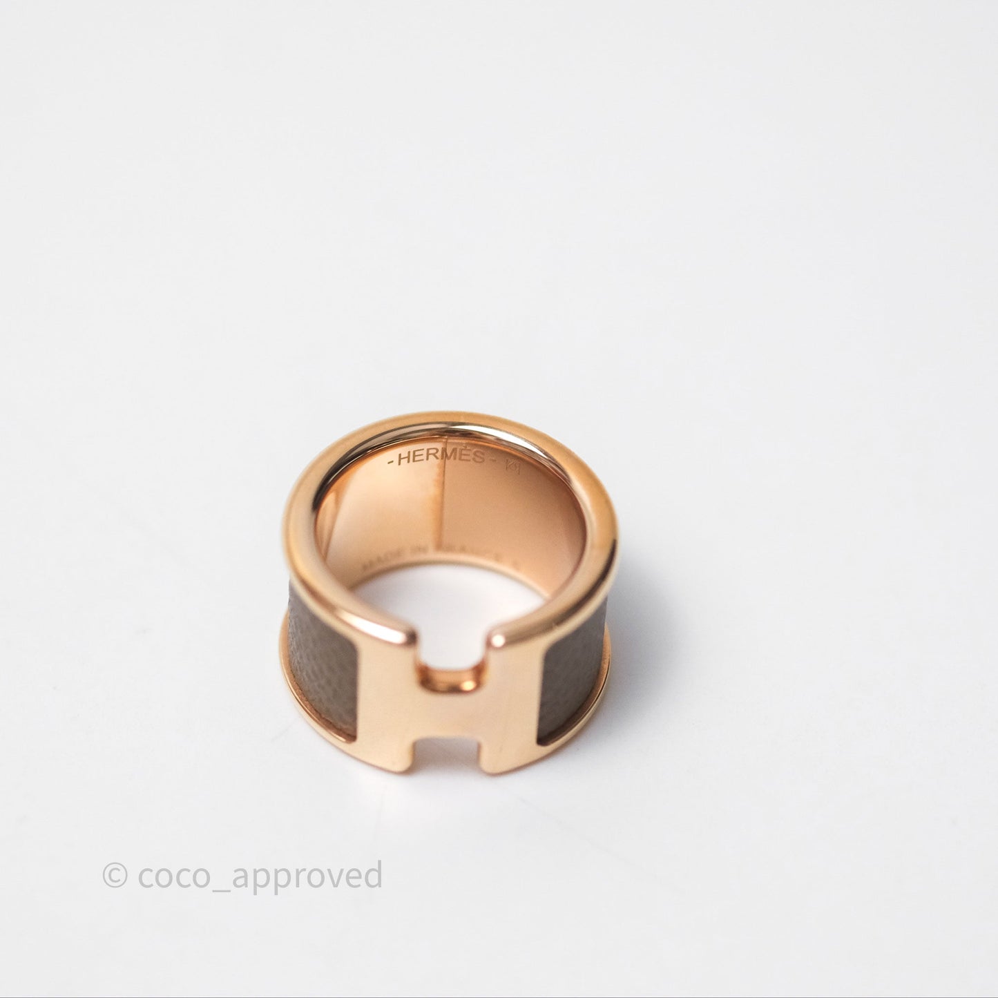 Hermès Olympe Ring Large Model Etoupe 18 Epsom Rose Gold Hardware