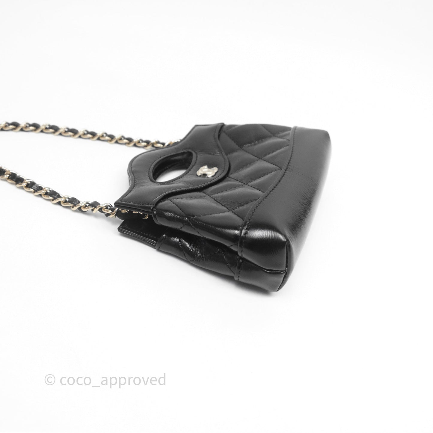 Chanel Micro 31 Clutch With Chain Black Shiny Calfskin Gold Hardware