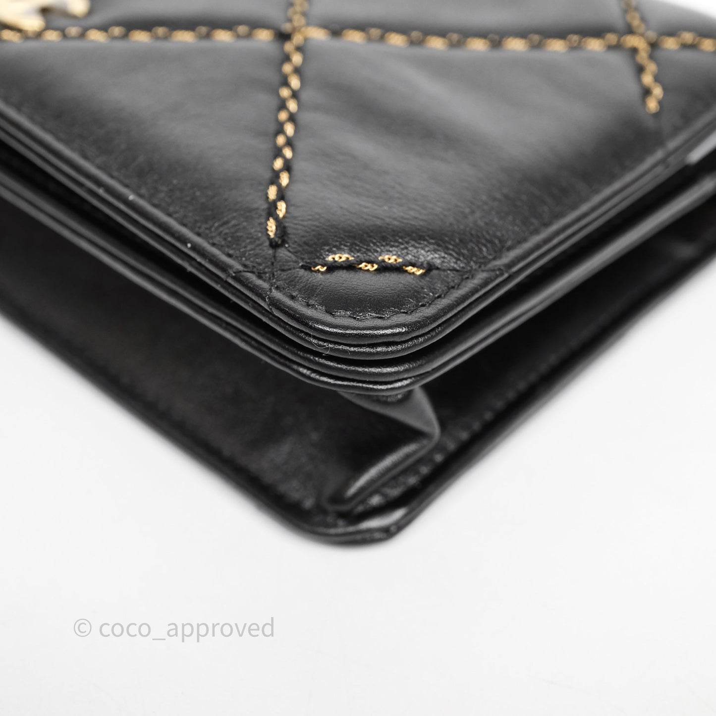 Chanel Quilted Wallet on Chain WOC Stitching Black Calfskin Gold Hardware