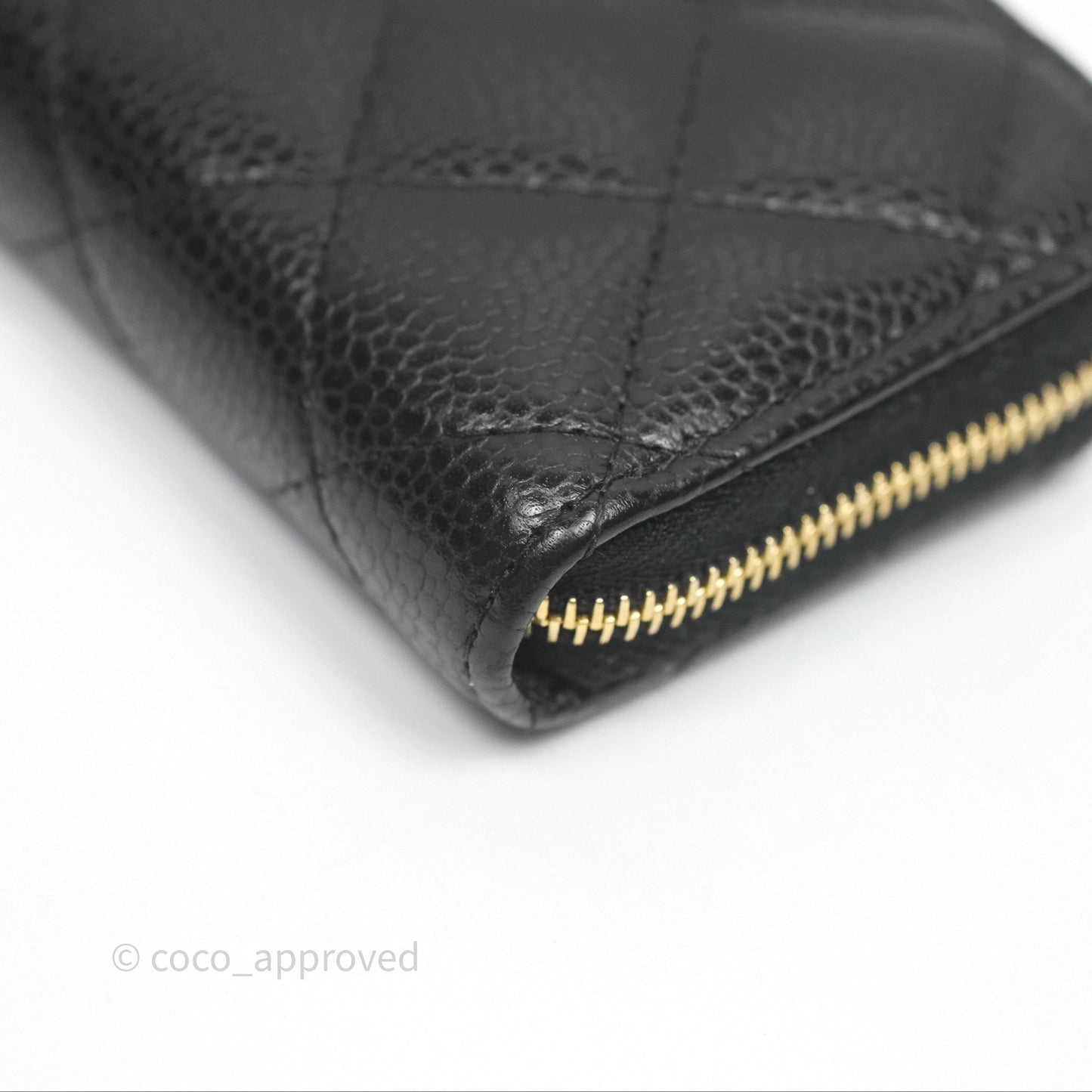 Chanel Quilted Zip Card Holder Black Caviar Gold Hardware