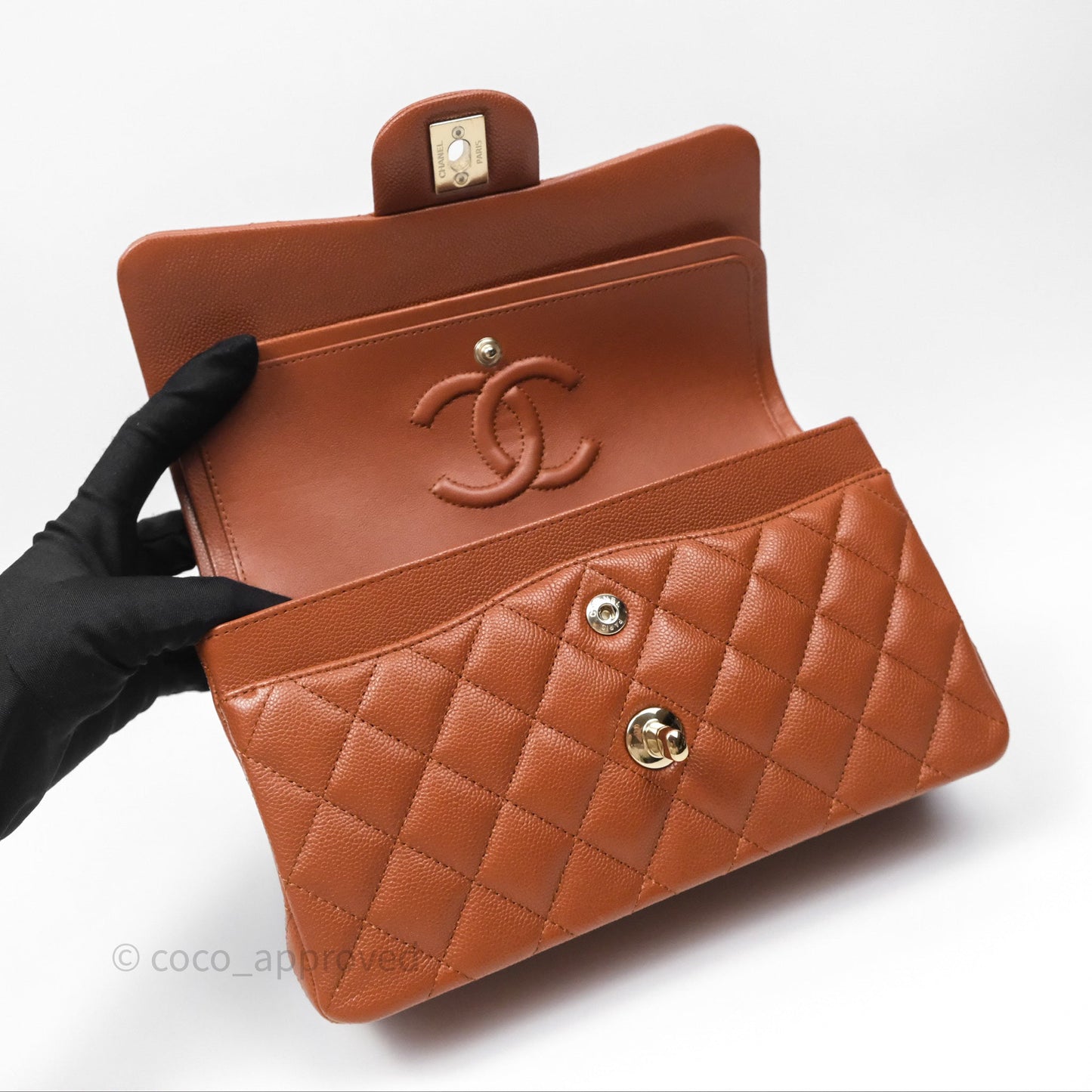 Chanel Small S/M Classic Flap Quilted Brown Caviar Gold Hardware