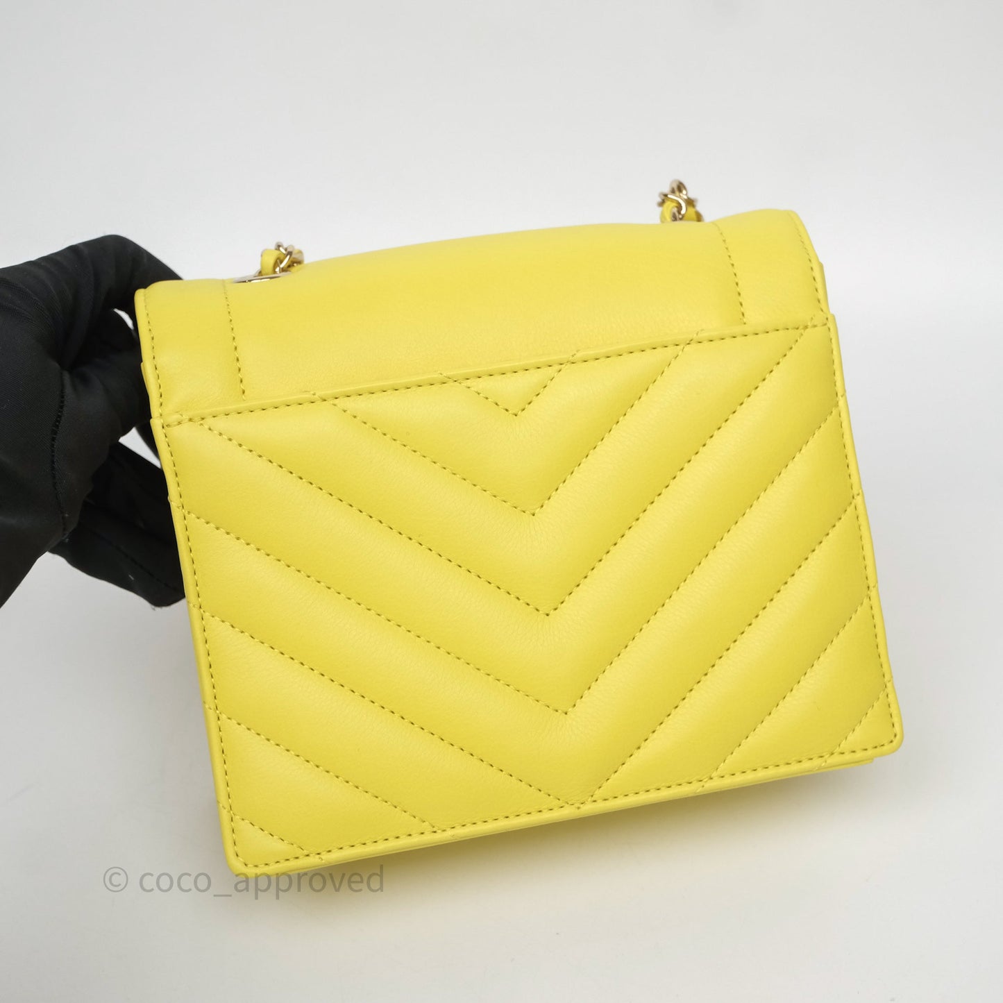 Chanel Chevron Square Envelope Flap Bag Yellow Calfskin Gold Hardware 19C