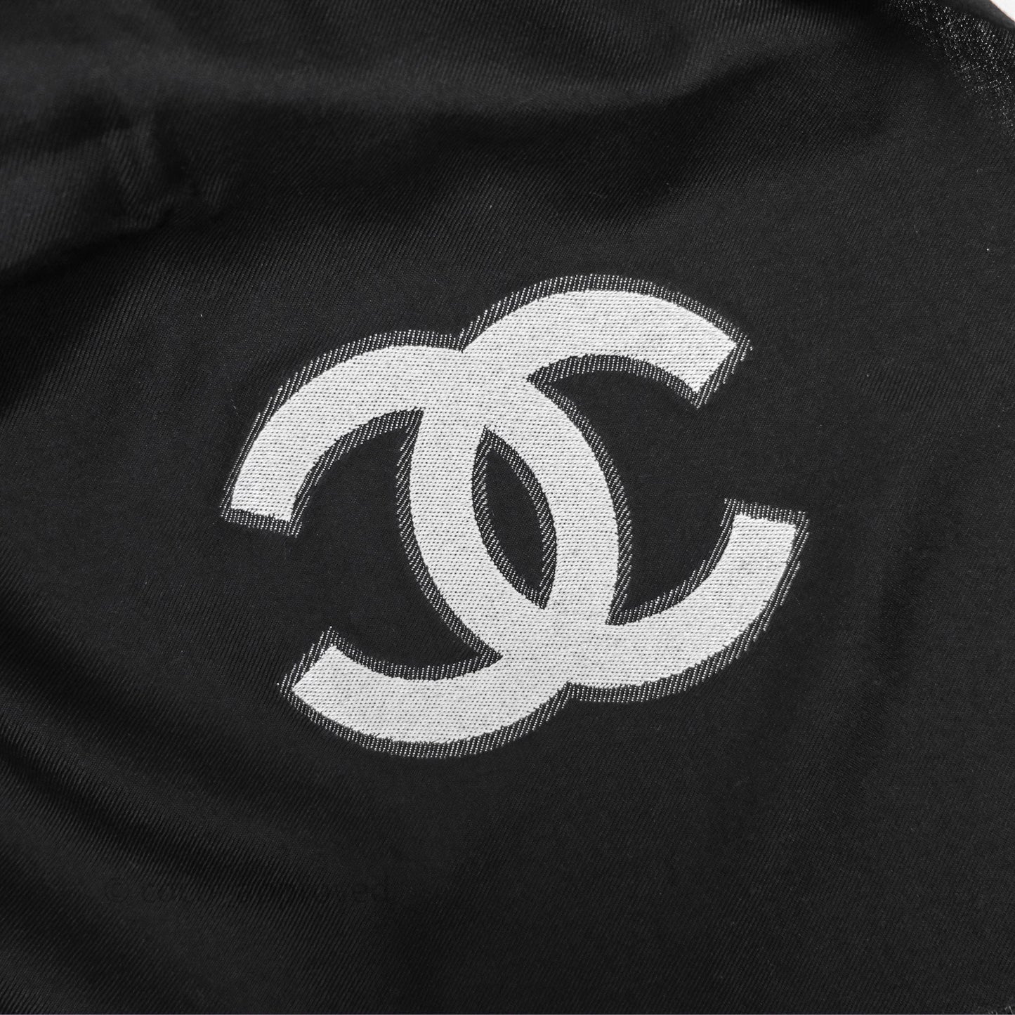 Chanel CC Logo Scarf Stole Black/ White Cashmere Silk