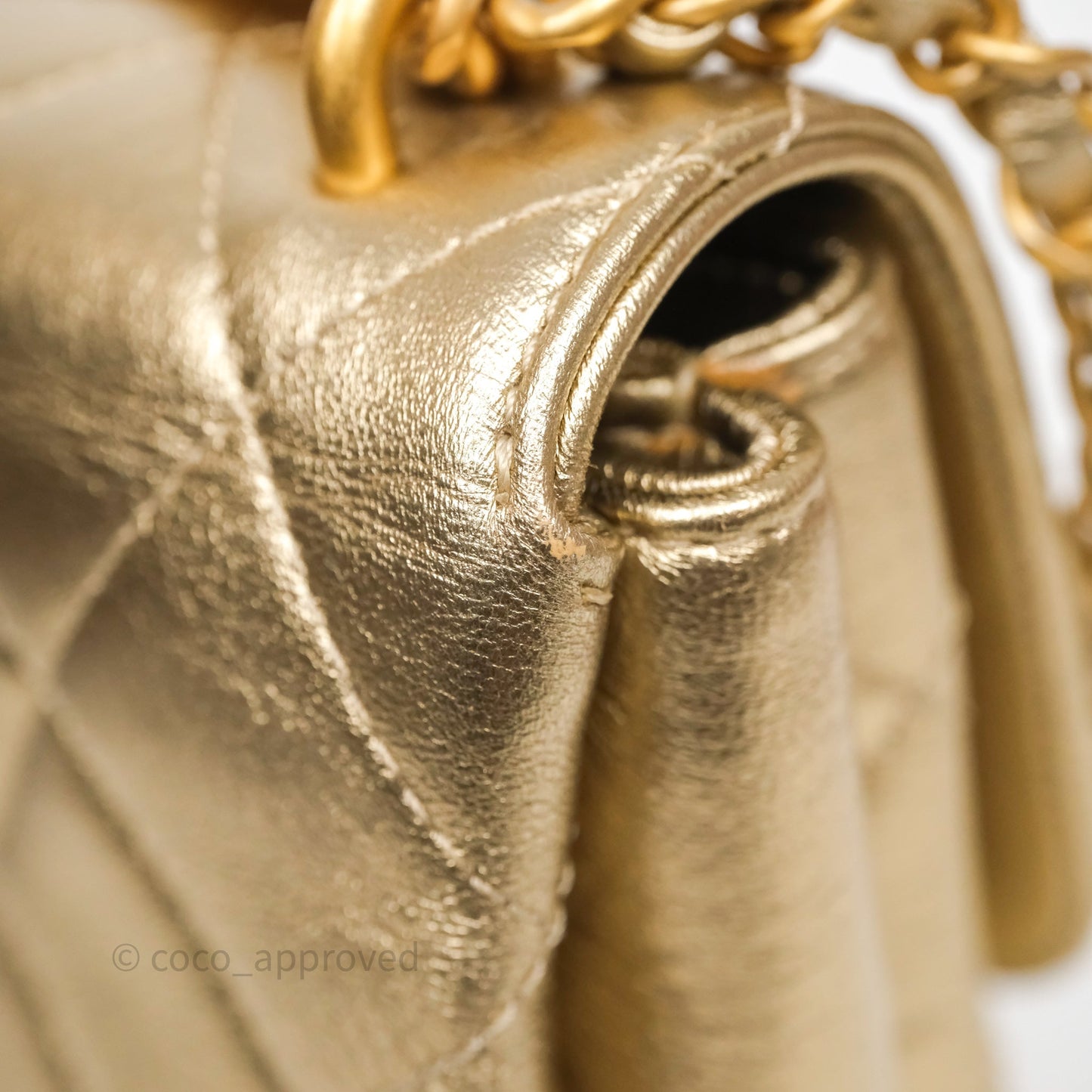 Chanel Mini Crystal Logo Handle Flap Bag Metallic Gold Lambskin 22S