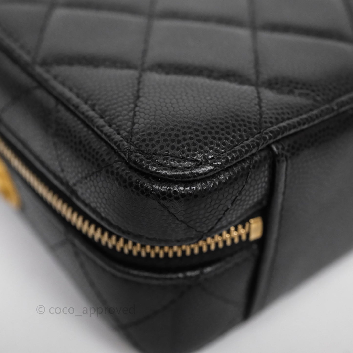 Chanel Quilted CC Coins Purse Chain Camera Case Black Caviar Aged Gold Hardware
