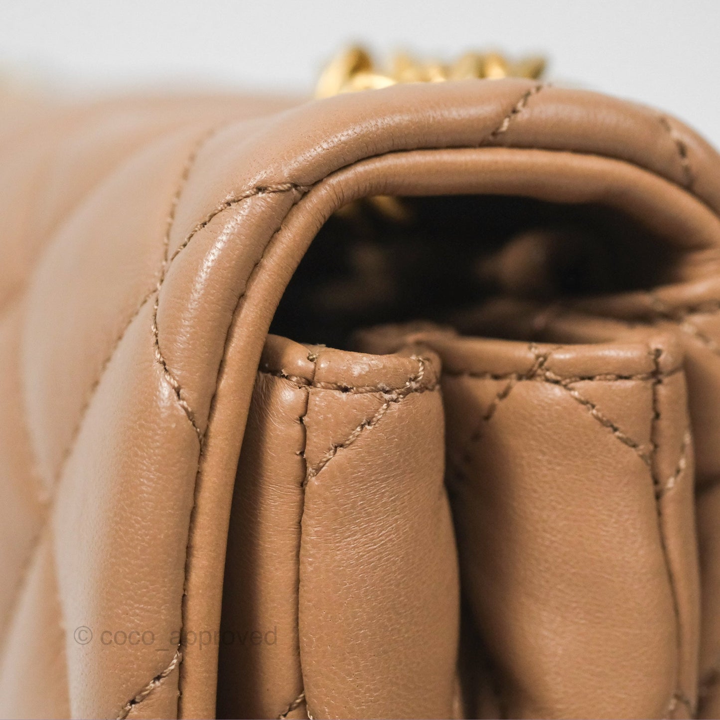 Chanel Small All Slide Adjustable Chain Flap Bag Beige Lambskin Aged Gold Hardware
