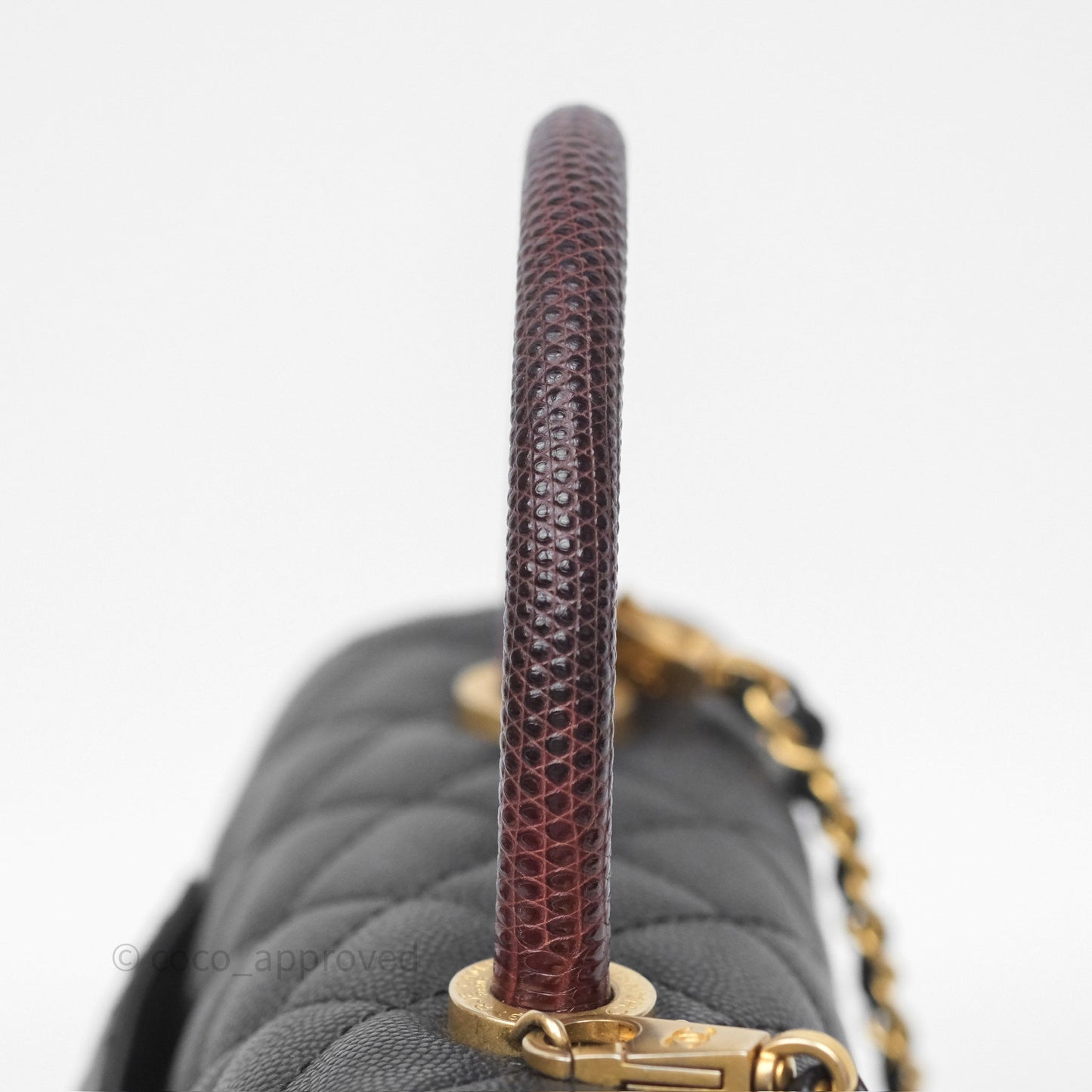 Chanel Small Coco Handle Black Caviar Gold Hardware Lizard Embossed Handle