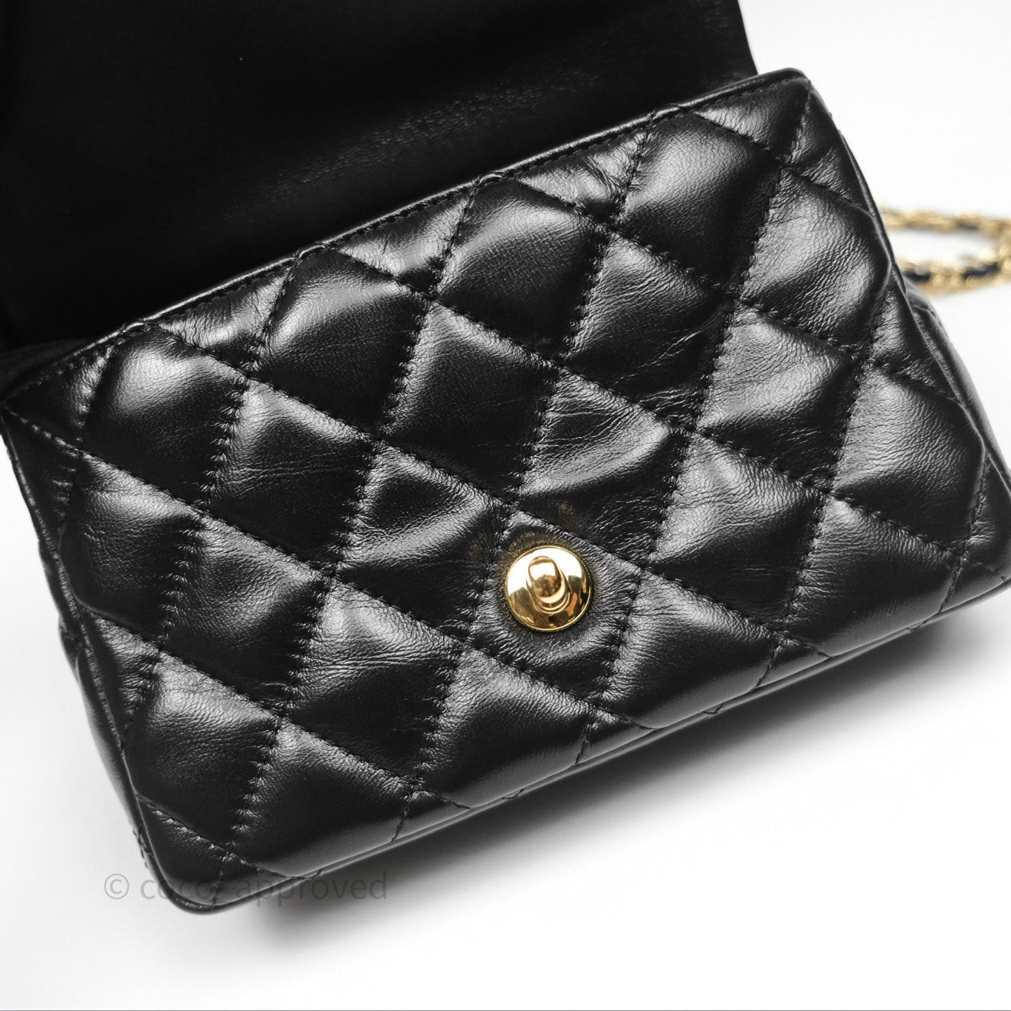 Chanel Top Handle Flap Bag Black Shiny Lambskin Gold Hardware 23S