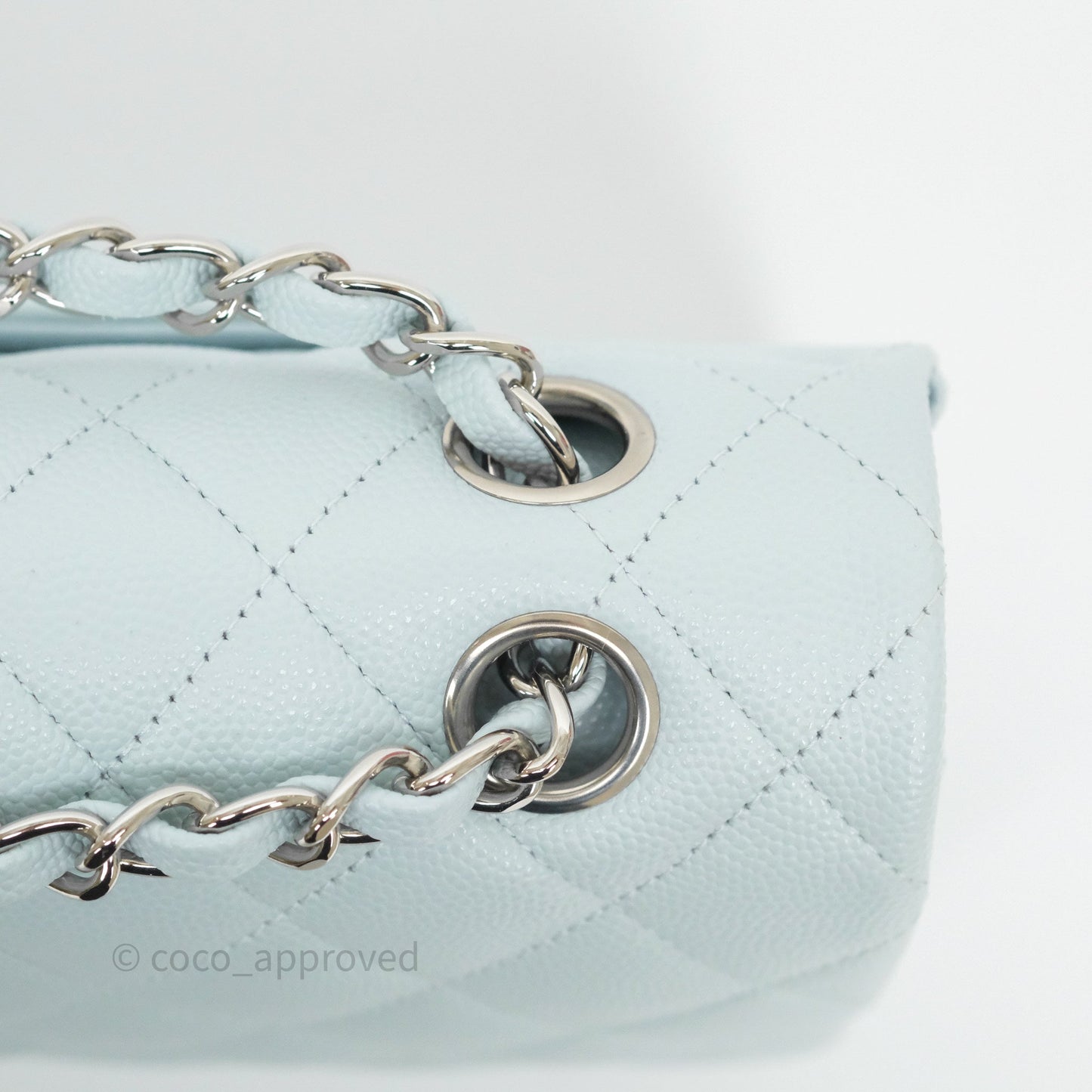 Chanel Classic M/L Medium Flap Quilted Light Blue Caviar Silver Hardware 21K