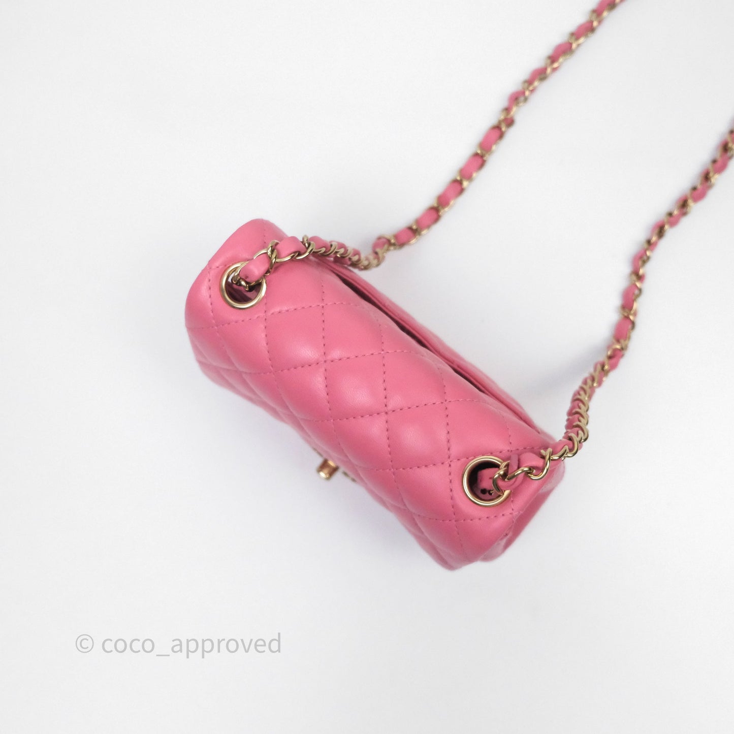 Chanel Quilted Mini Square Pink Lambskin Gold Hardware