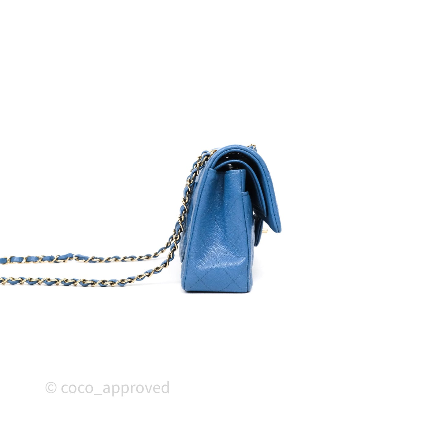 Chanel Small Classic Quilted Flap Blue Caviar Gold Hardware