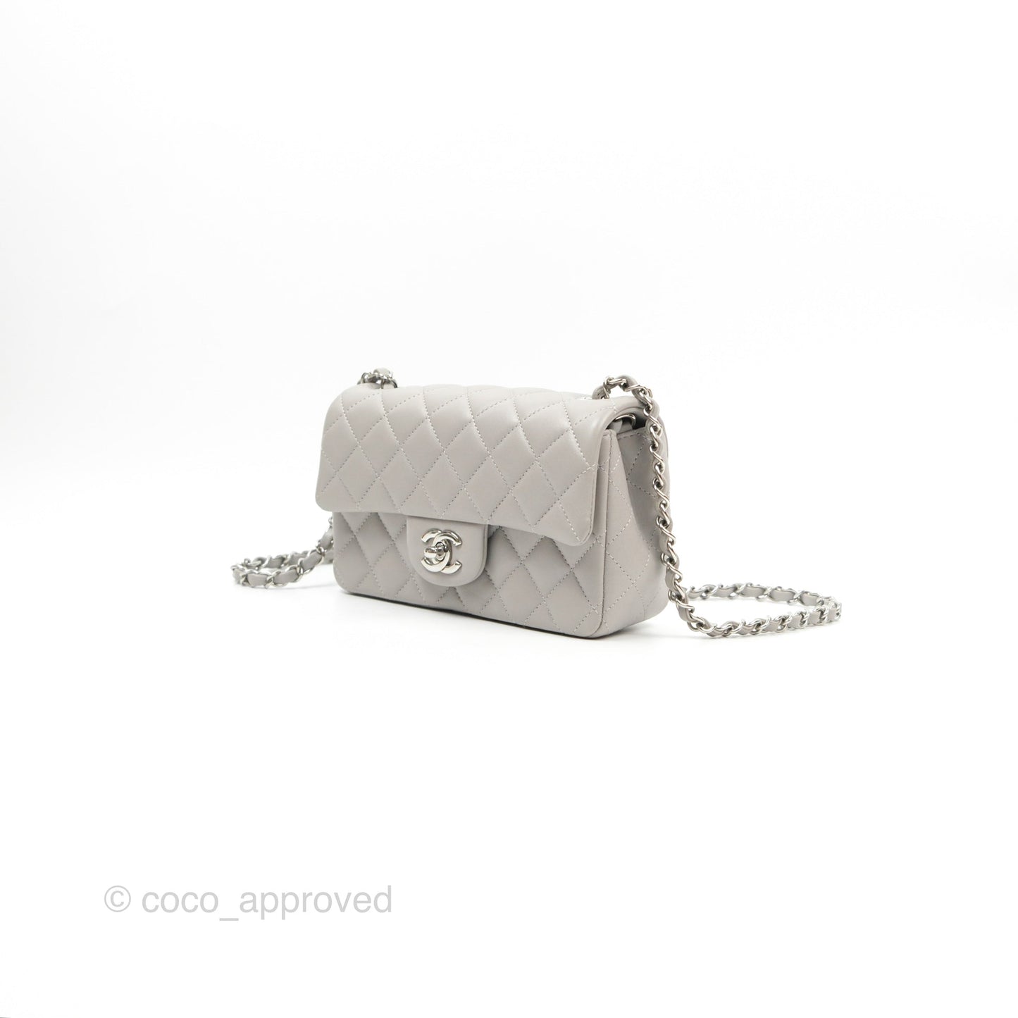 Chanel Quilted Mini Rectangular Grey Lambskin Silver Hardware