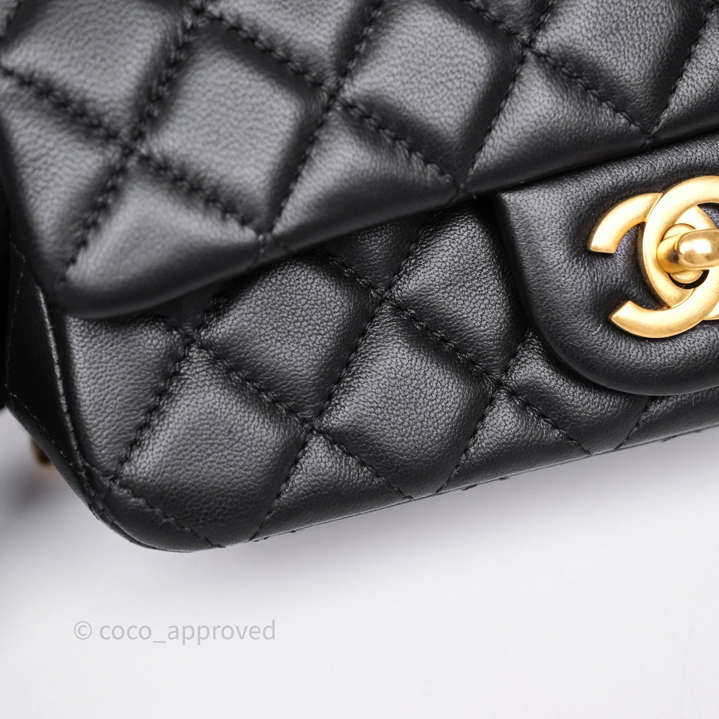Chanel Mini Rectangular Flap with Camellia Adjustable Chain Black Lambskin Aged Gold Hardware
