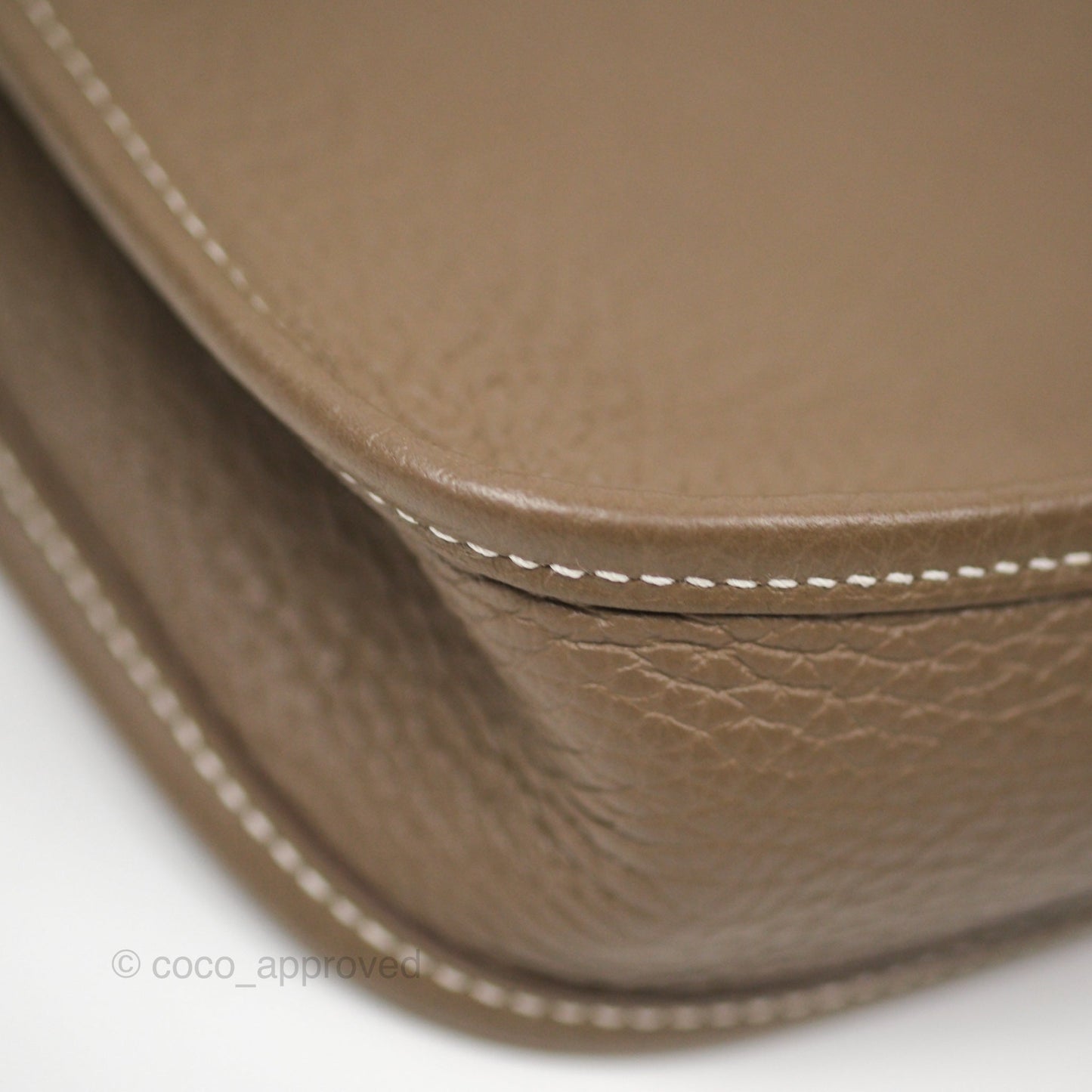 Hermès Mini Evelyne 16 Etoupe 18 Clemence Palladium Hardware with Bleu Indigo Strap